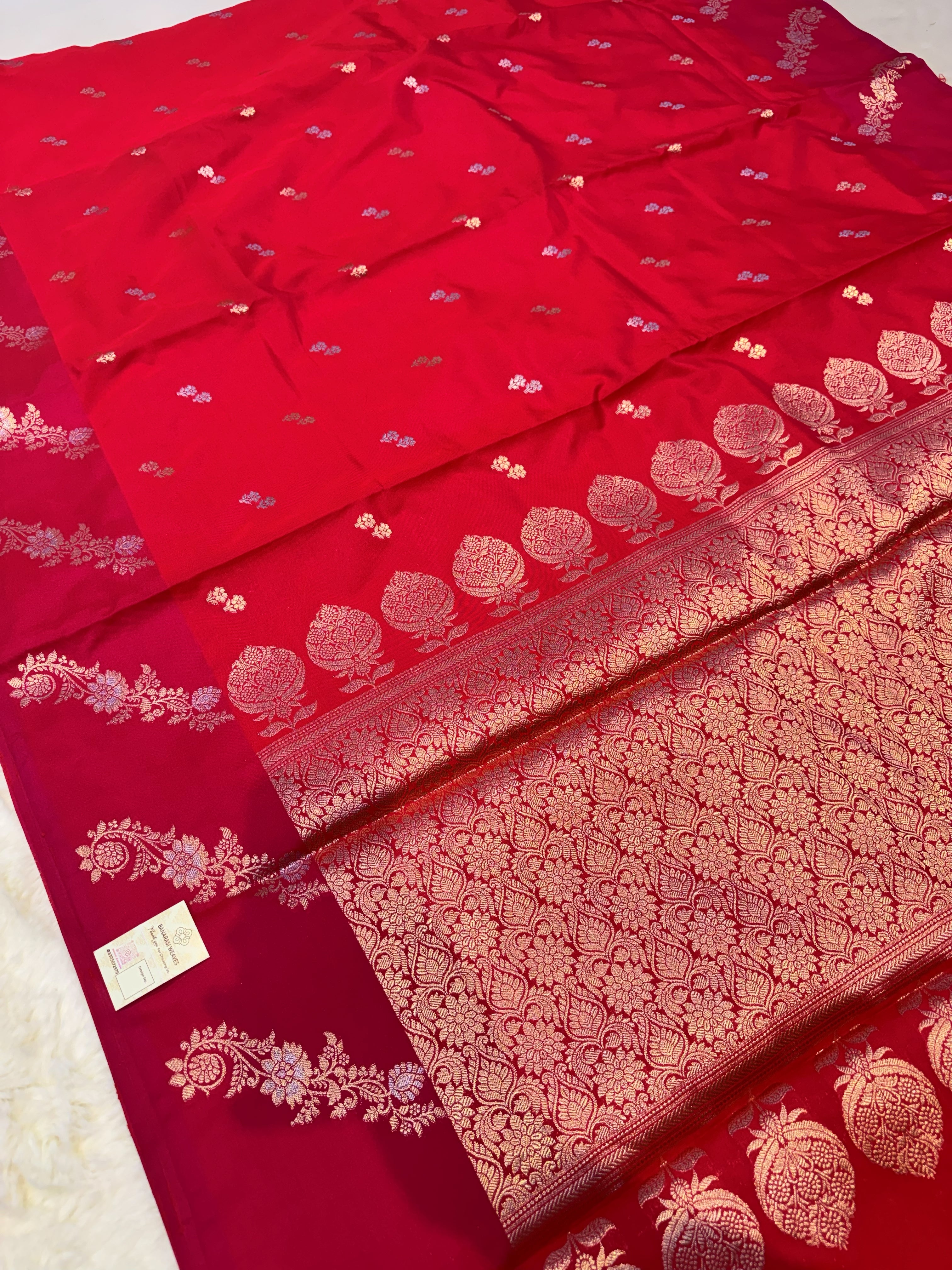 Pinkish Red Banarasi Katan Soft Silk Saree