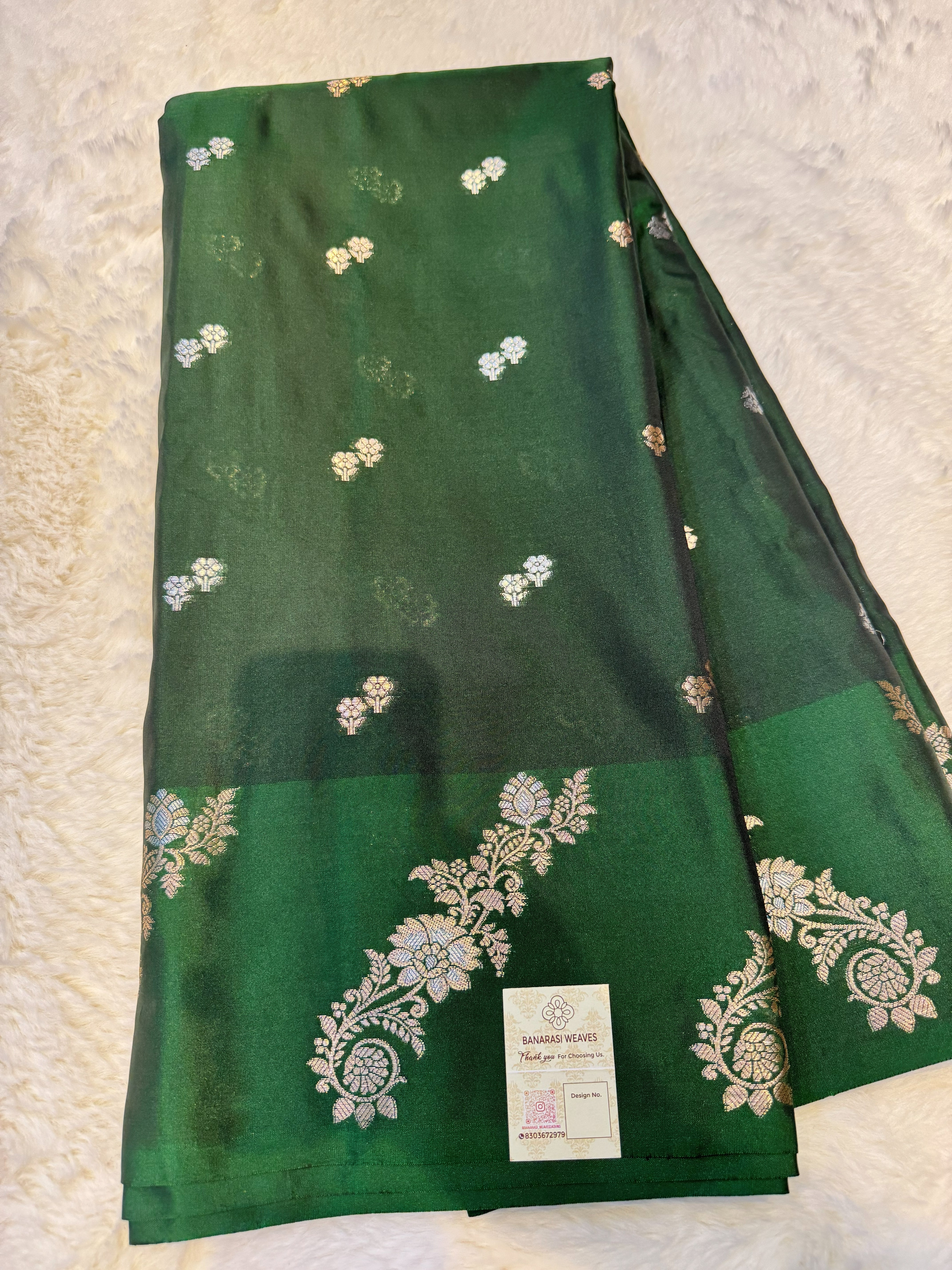 Bottle Green Banarasi Katan Soft Silk Saree