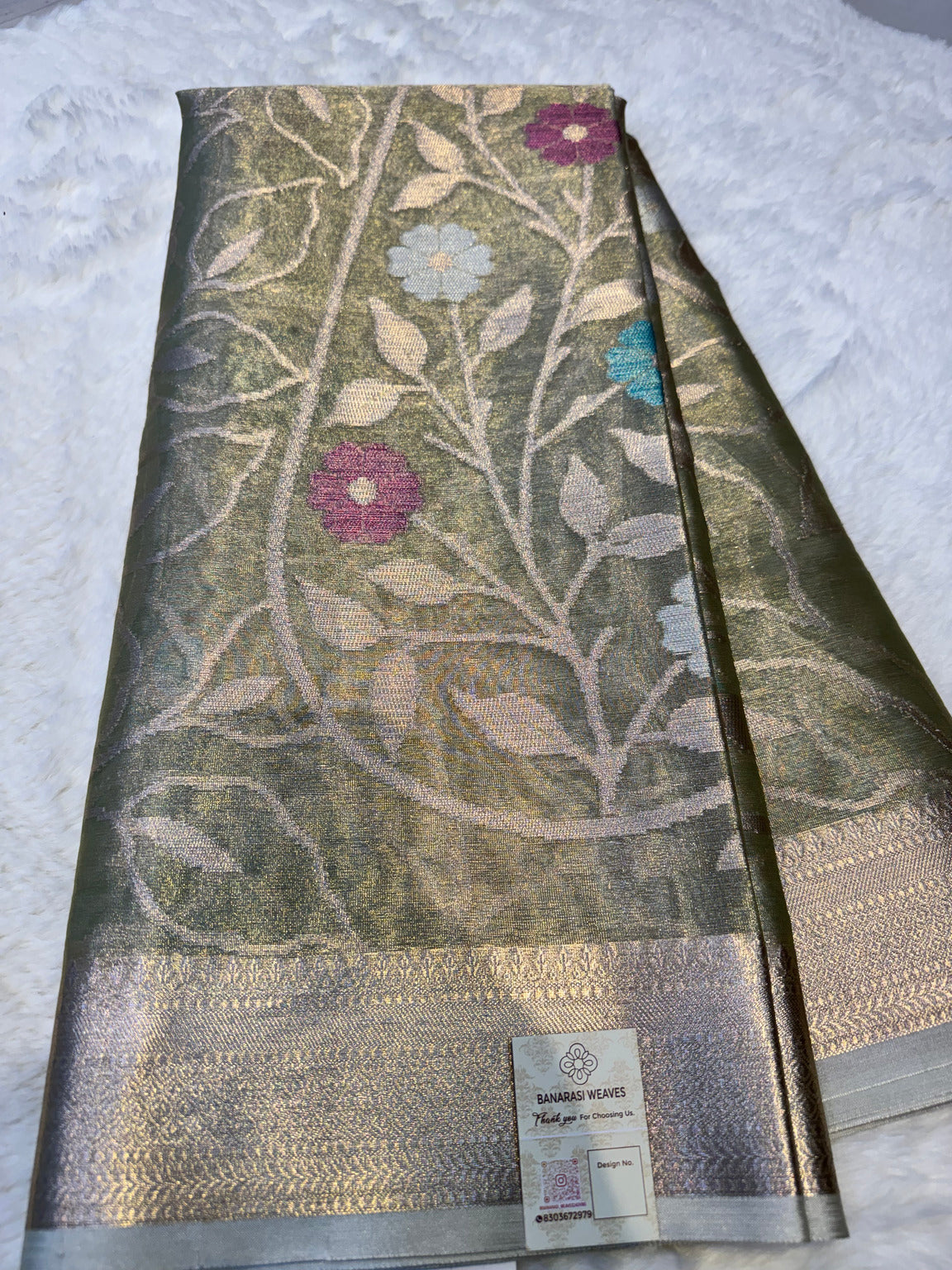 Olive Green Banarasi Soft Semi Tissue Silk Saree