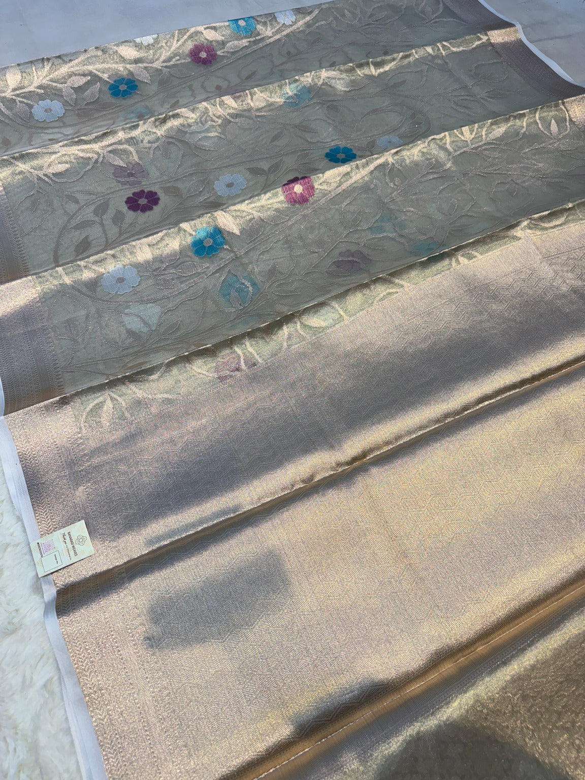 Grey Banarasi Soft Semi Tissue Silk Saree