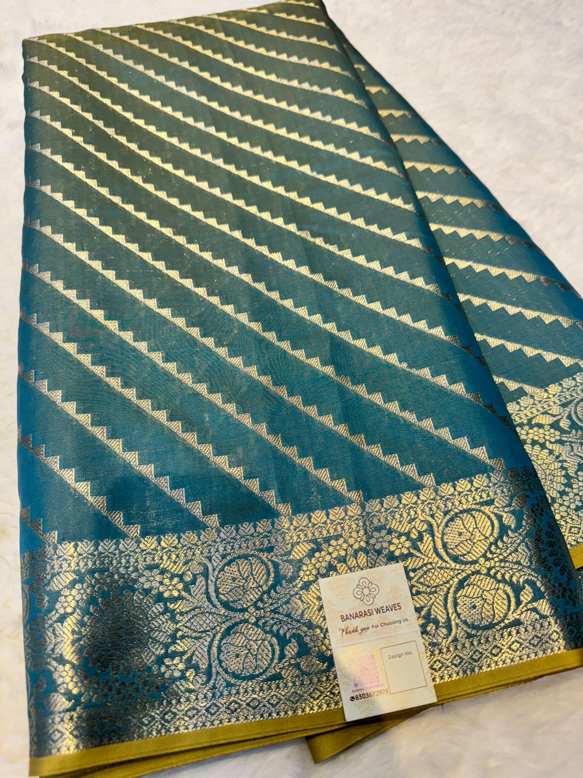 Teal Blue Banarasi Soft Semi Katan Silk Saree