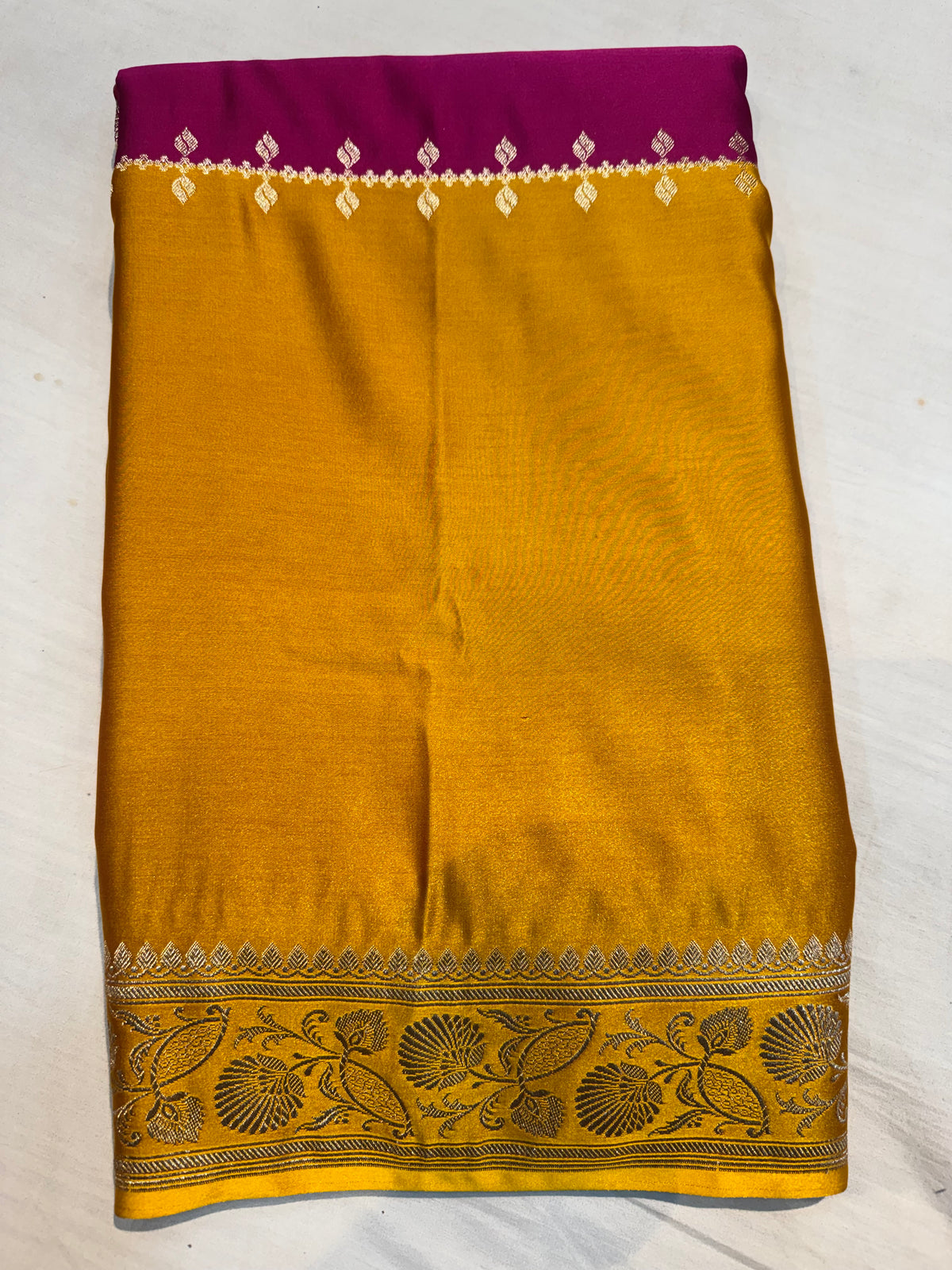 Mustard Yellow Pure Banarasi Soft Satin Mashru Silk Saree