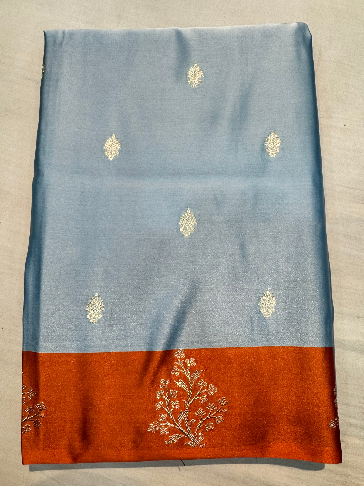 Powder Blue Beautiful Soft Banarasi Mashru Silk Saree