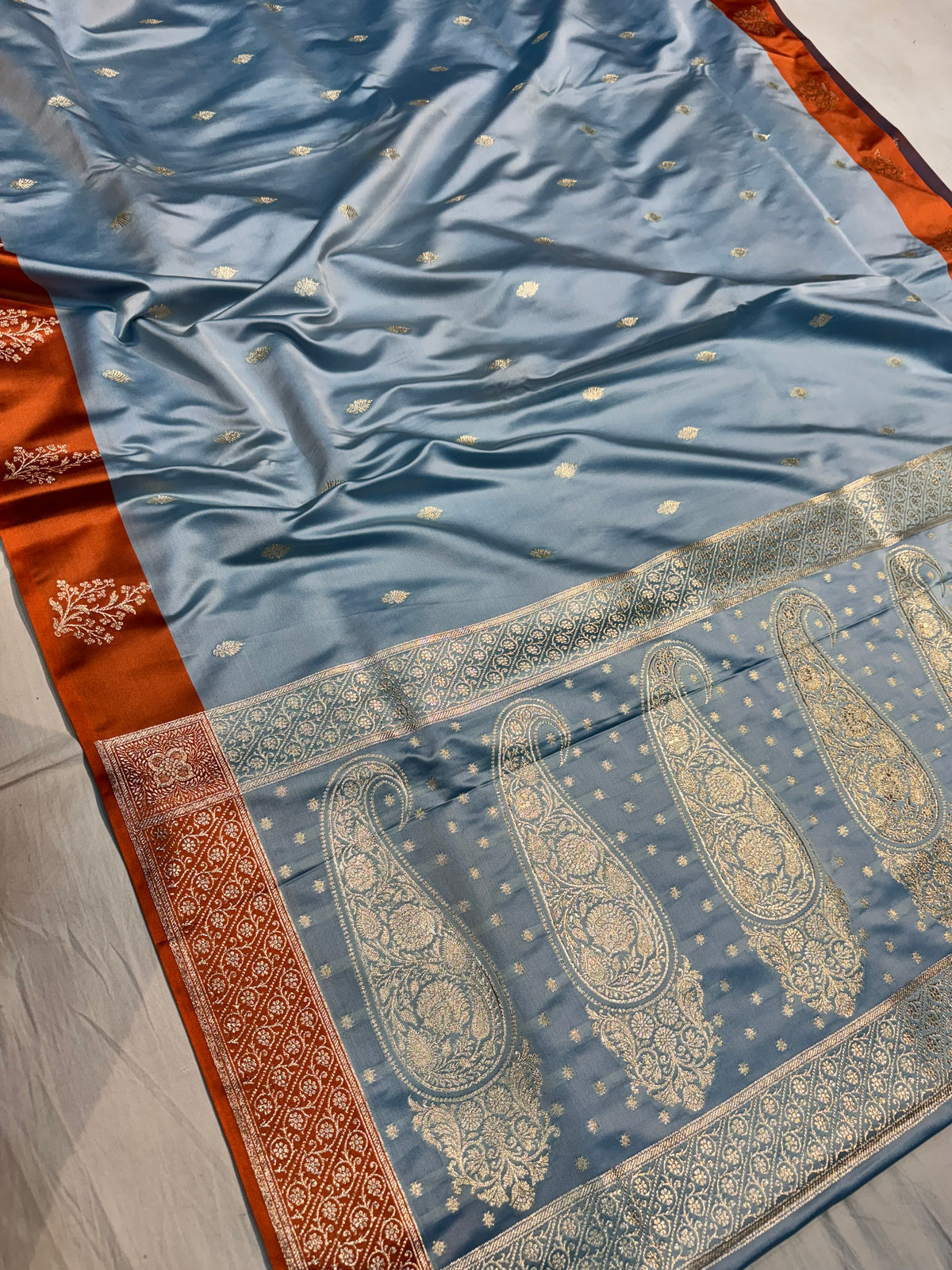Powder Blue Beautiful Soft Banarasi Mashru Silk Saree