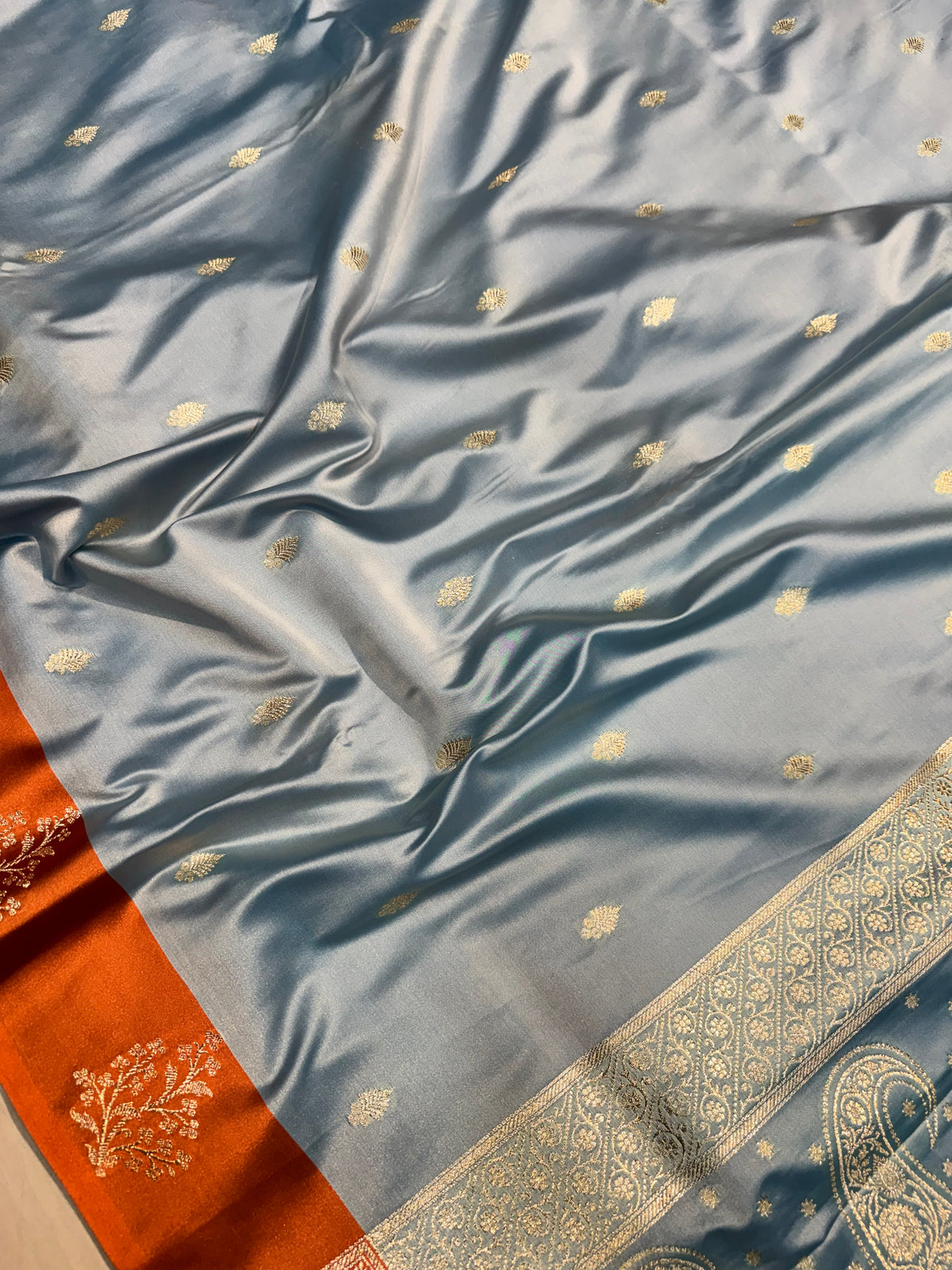 Powder Blue Beautiful Soft Banarasi Mashru Silk Saree