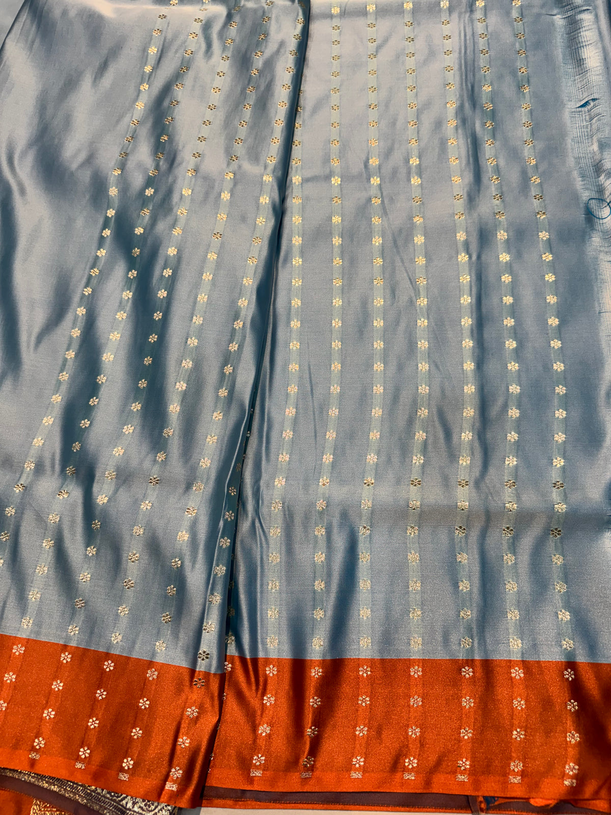 Powder Blue Beautiful Soft Banarasi Mashru Silk Saree