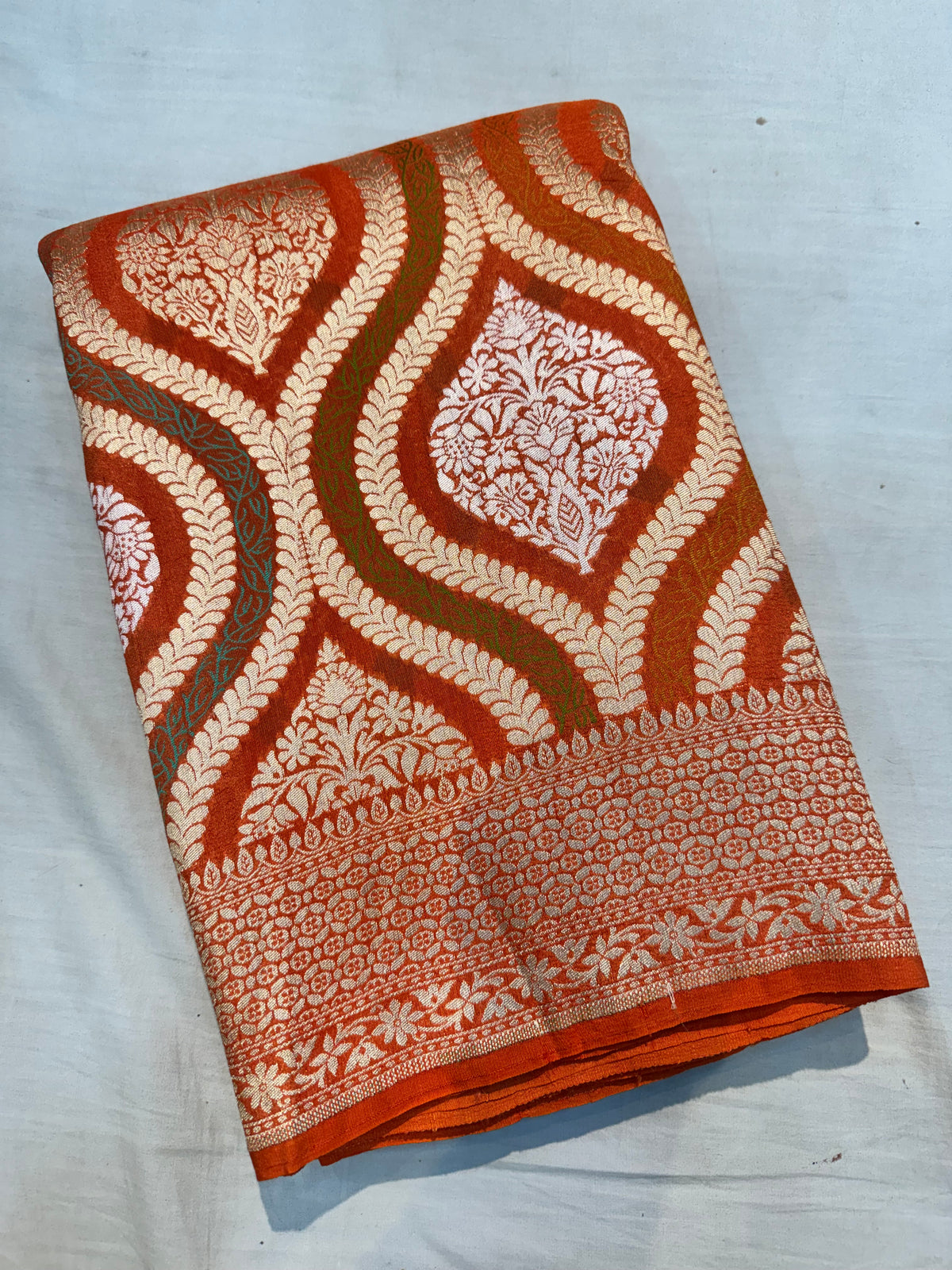 Orange Banarasi Pure Tusser Georgette Silk Saree