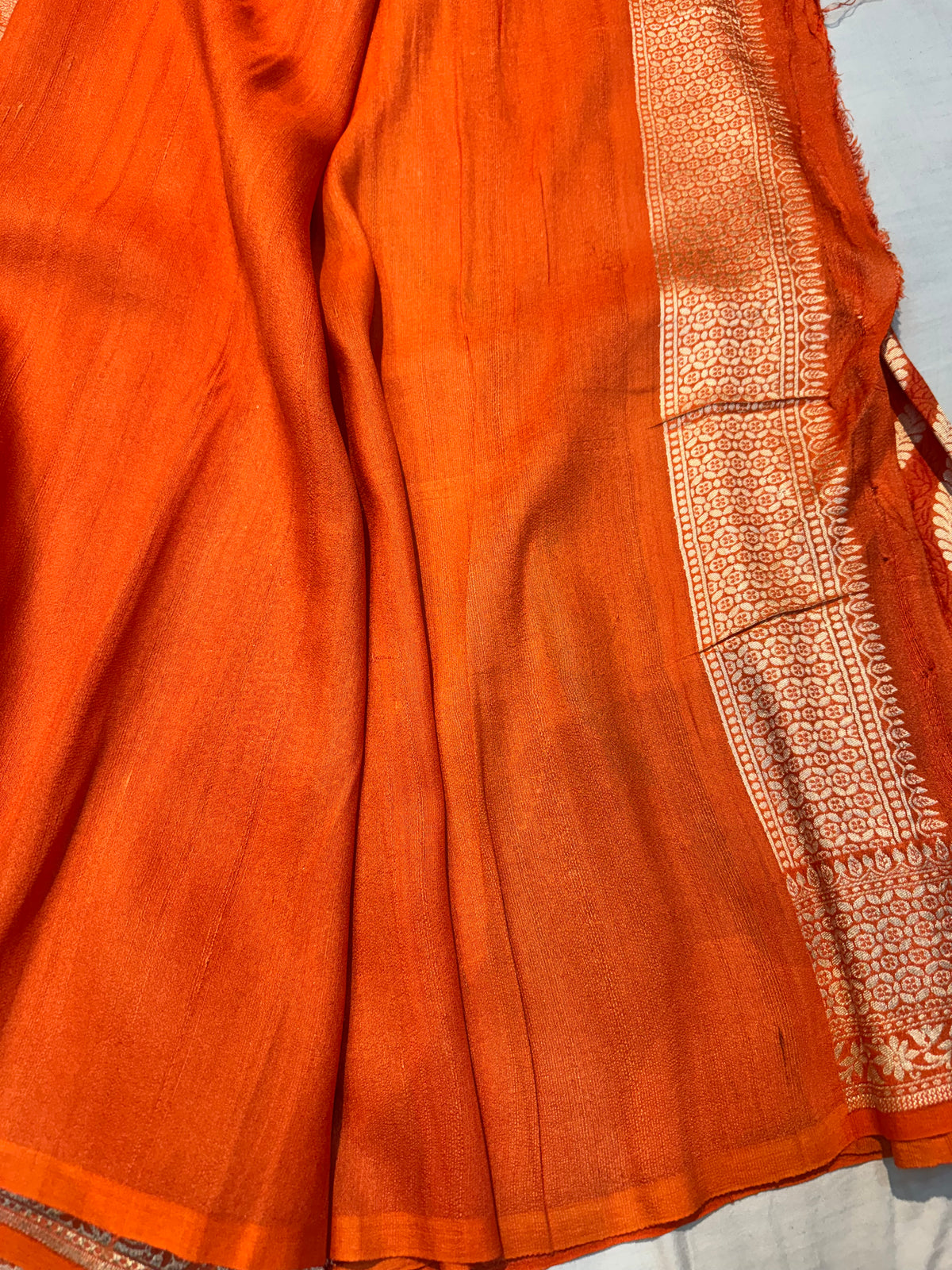 Orange Banarasi Pure Tusser Georgette Silk Saree