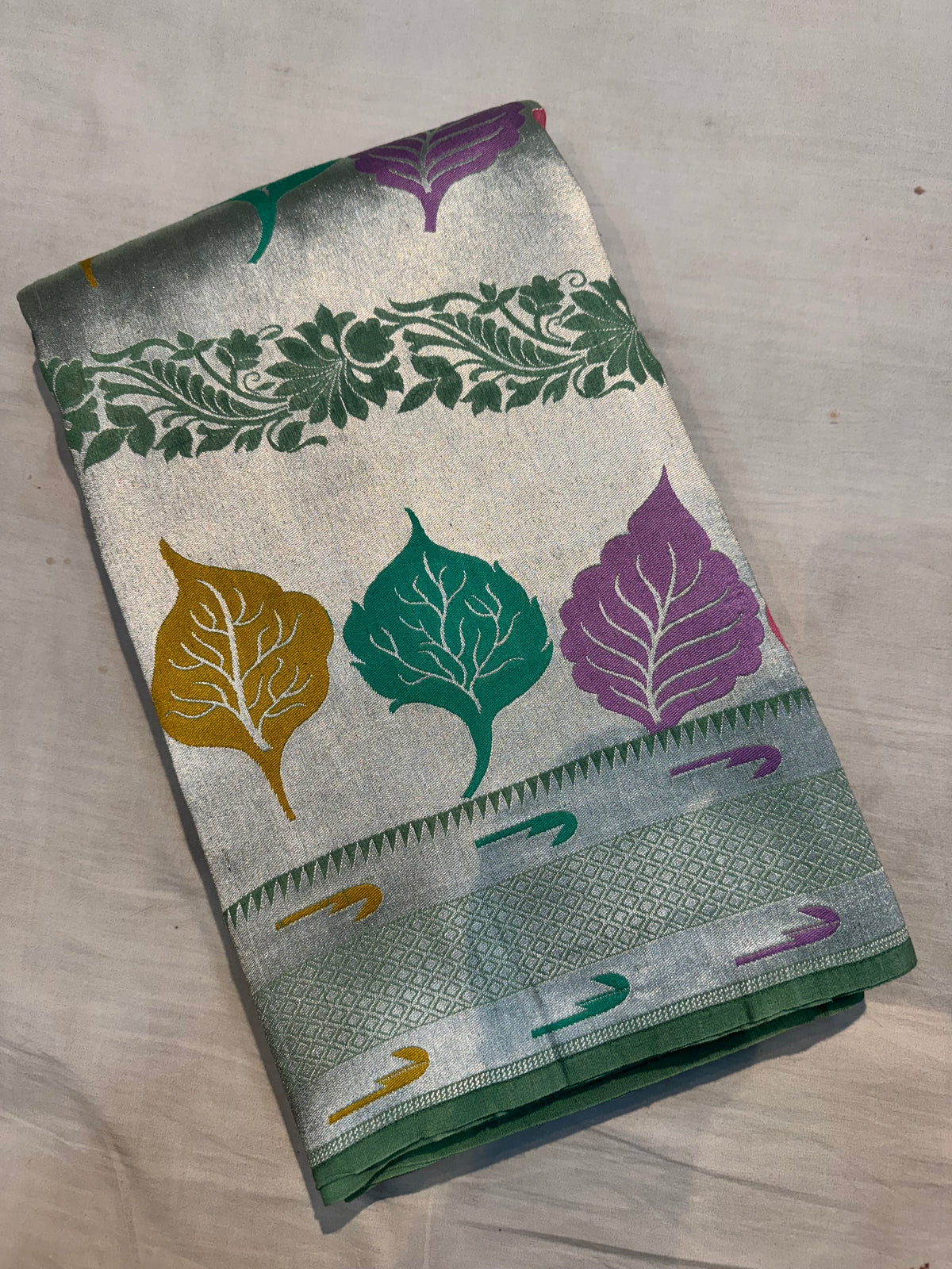 Olive Green Banarasi Pure Tusser Georgette Silk Saree