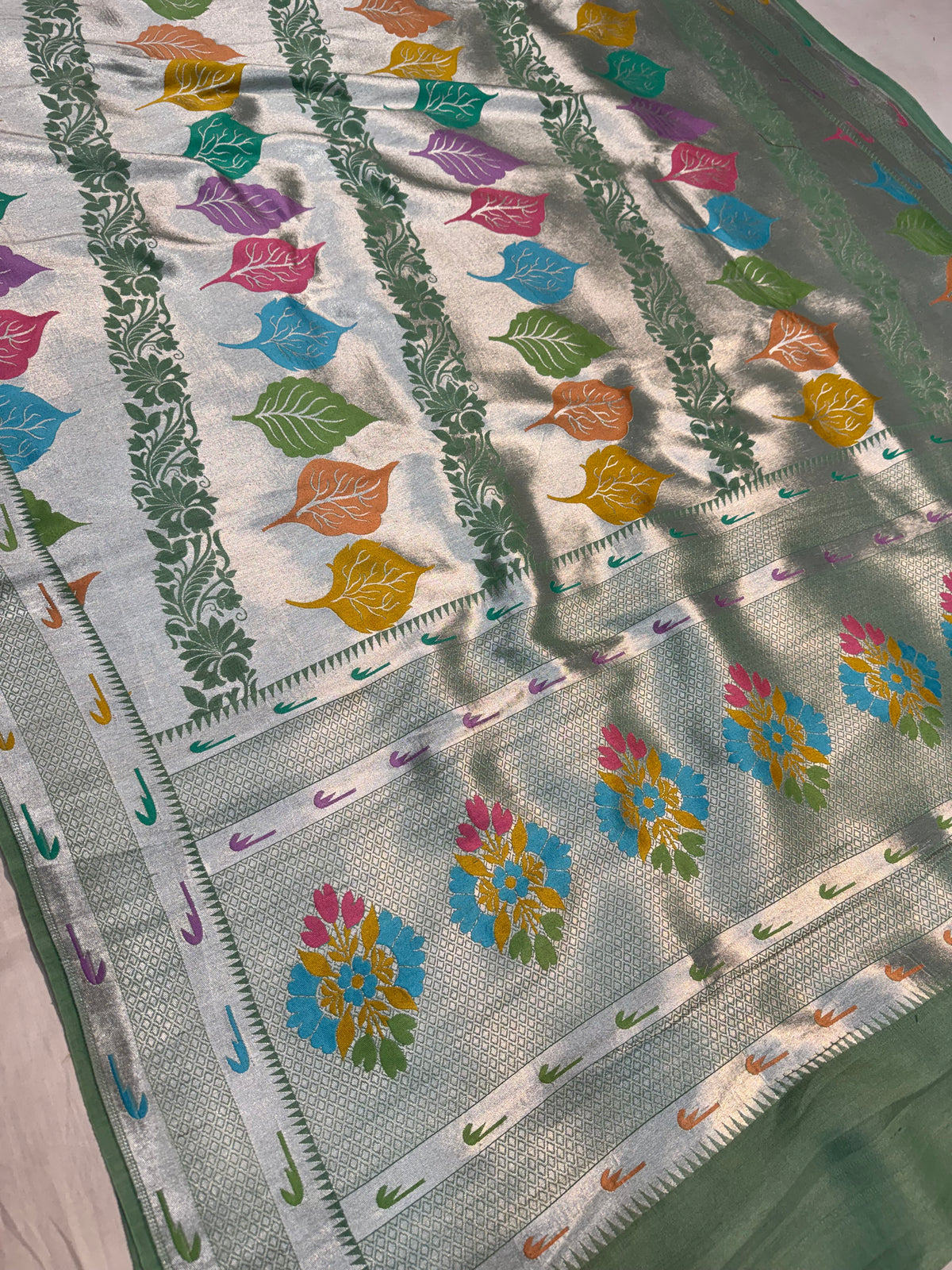 Olive Green Banarasi Pure Tusser Georgette Silk Saree