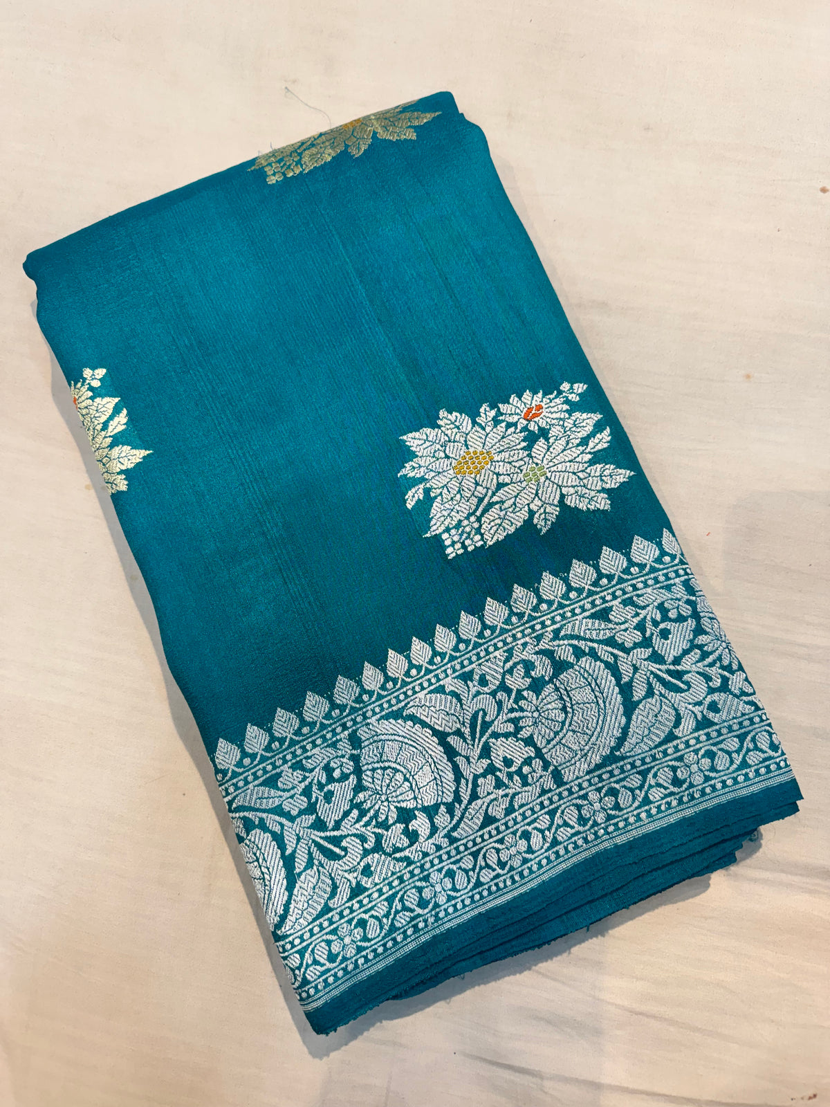 Aqua Blue Pure Banarasi Tusser Silk Saree
