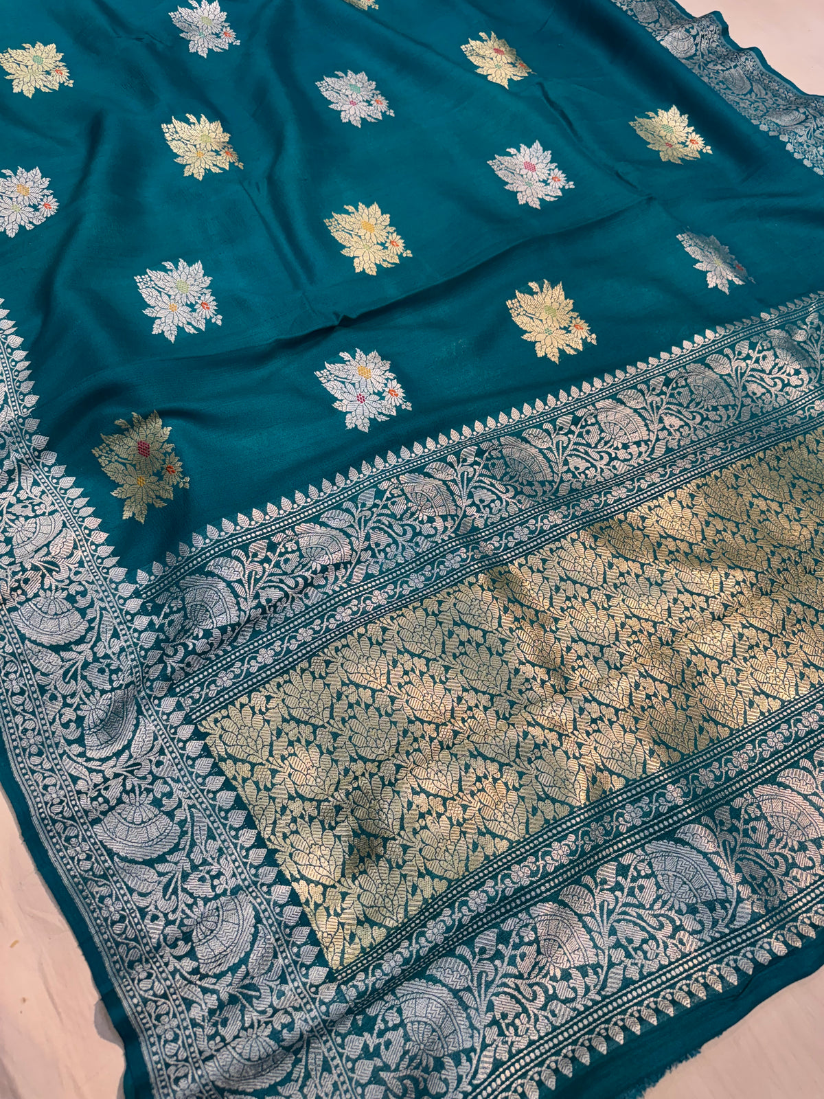 Aqua Blue Pure Banarasi Tusser Silk Saree