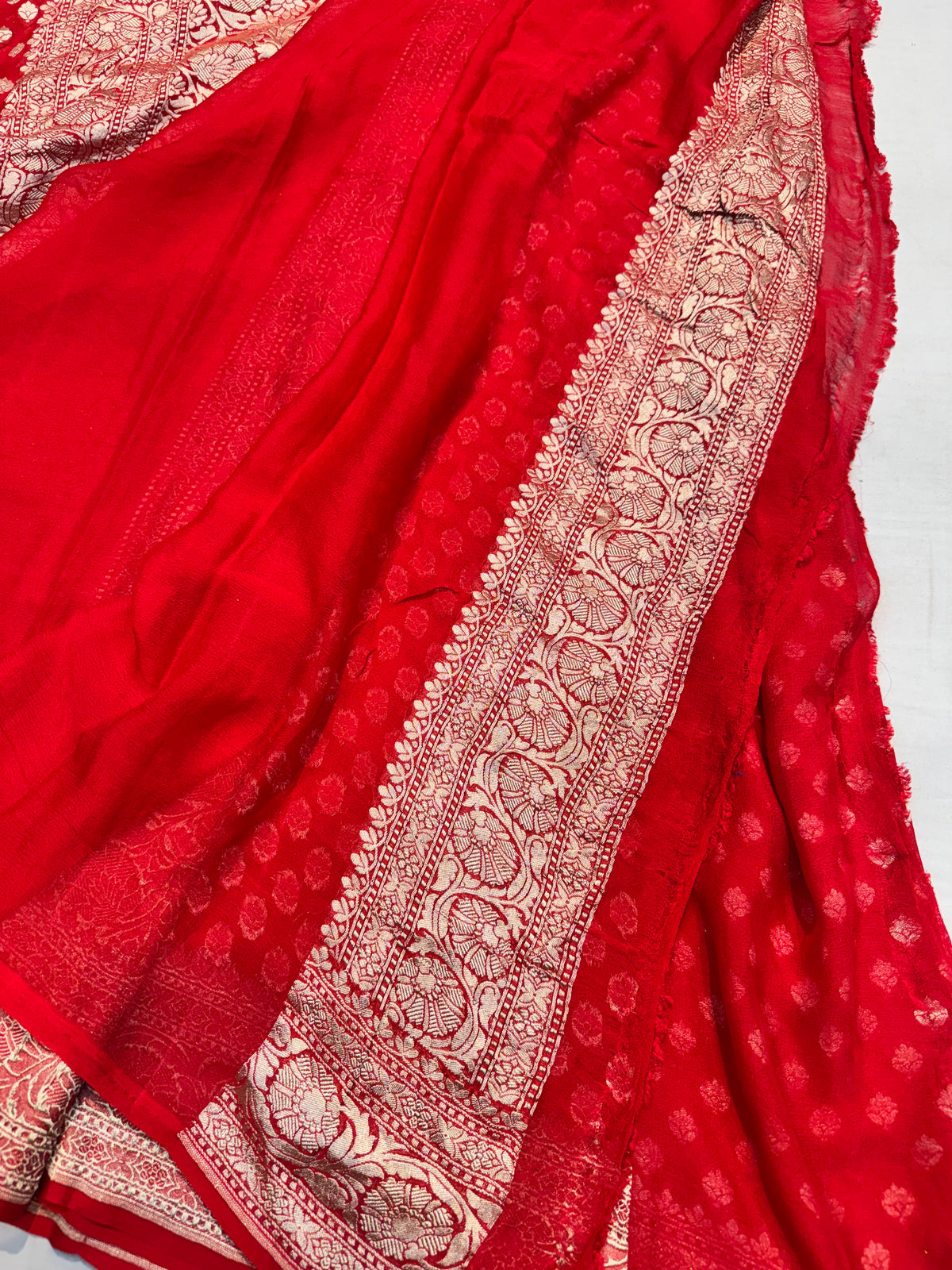 Red Water Zari Banarasi Handloom Pure Khaddi Georgette Silk Saree