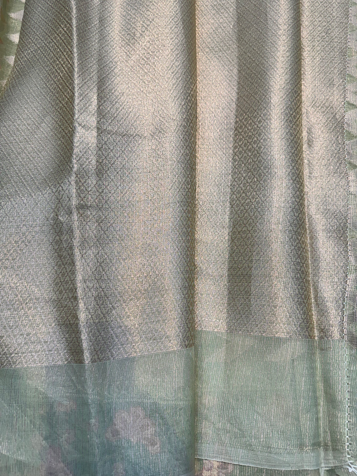 Sage Green Kota Tissue Silk Saree with Embroidered Border
