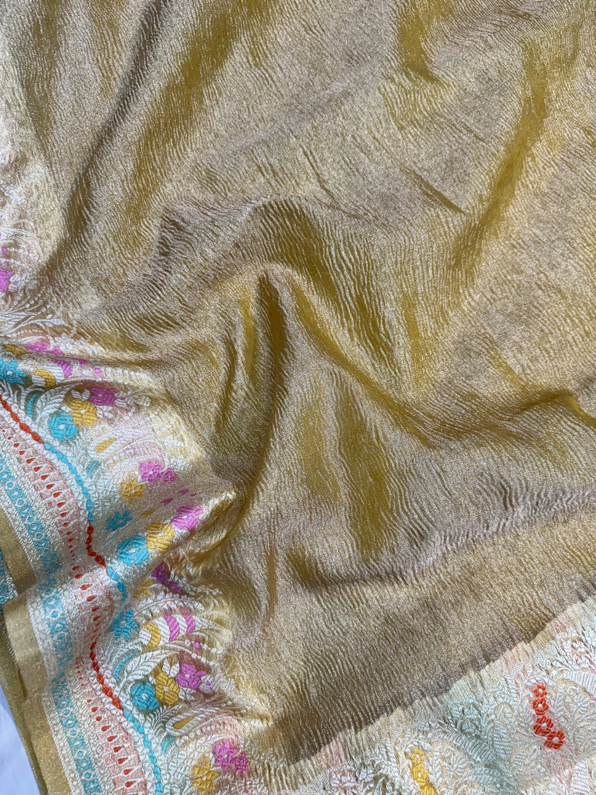 Yellow Beautiful Soft Banarasi Crush Tissue Silk Saree