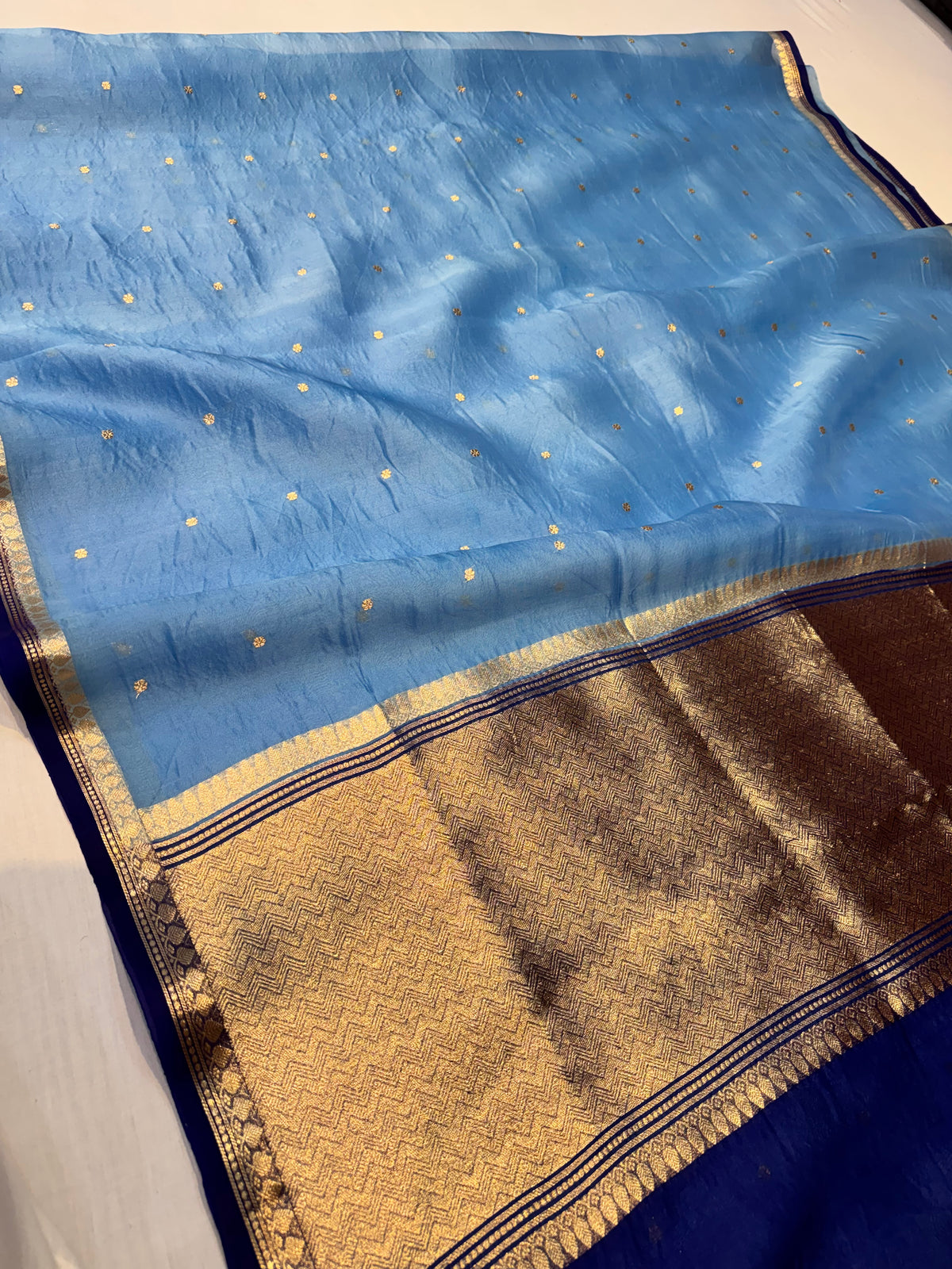 Blue Buti Banarasi Pure Kora Silk Saree