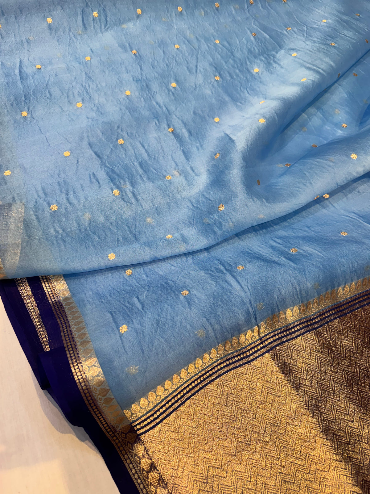 Blue Buti Banarasi Pure Kora Silk Saree