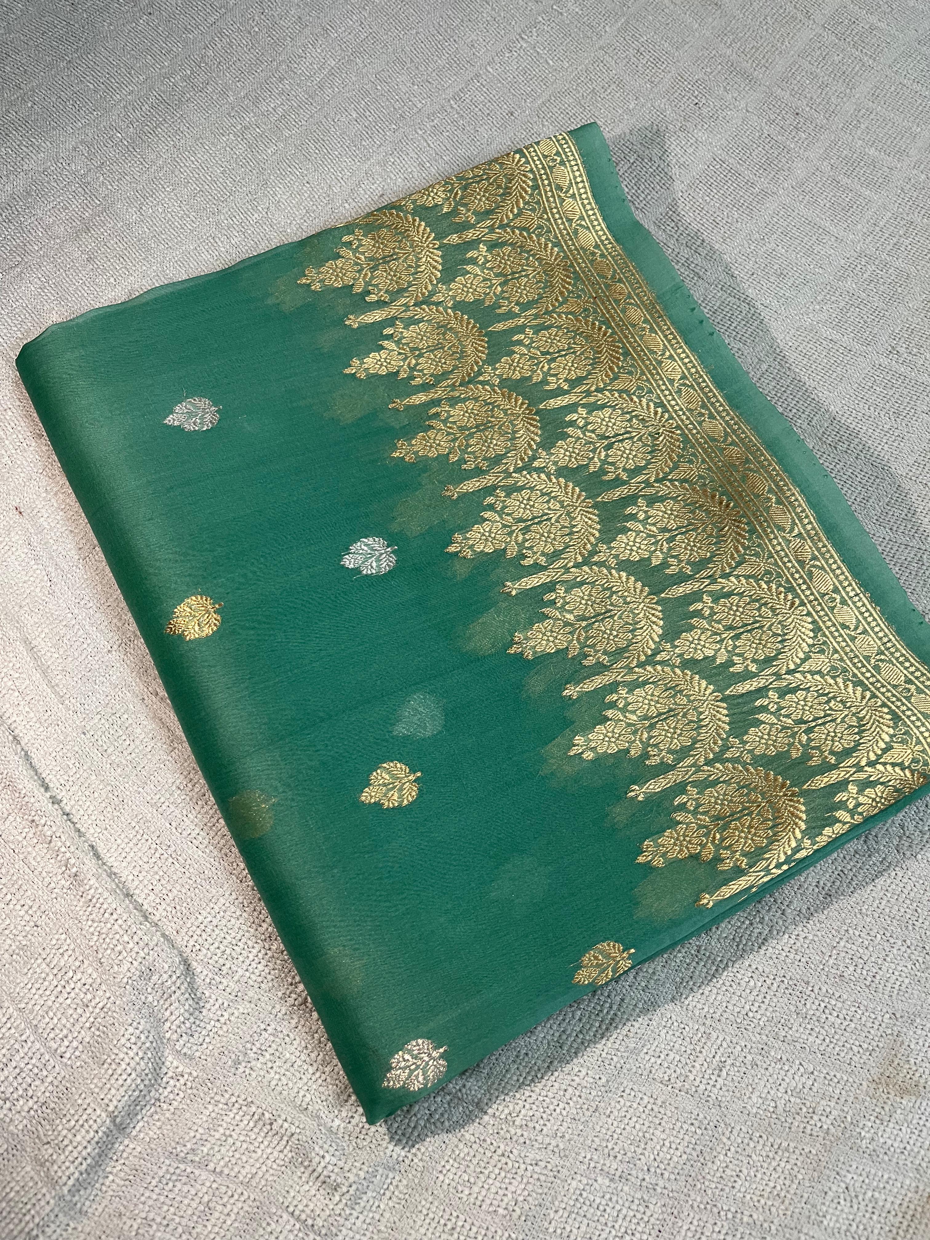 Handwoven Green Banarasi Organza Saree