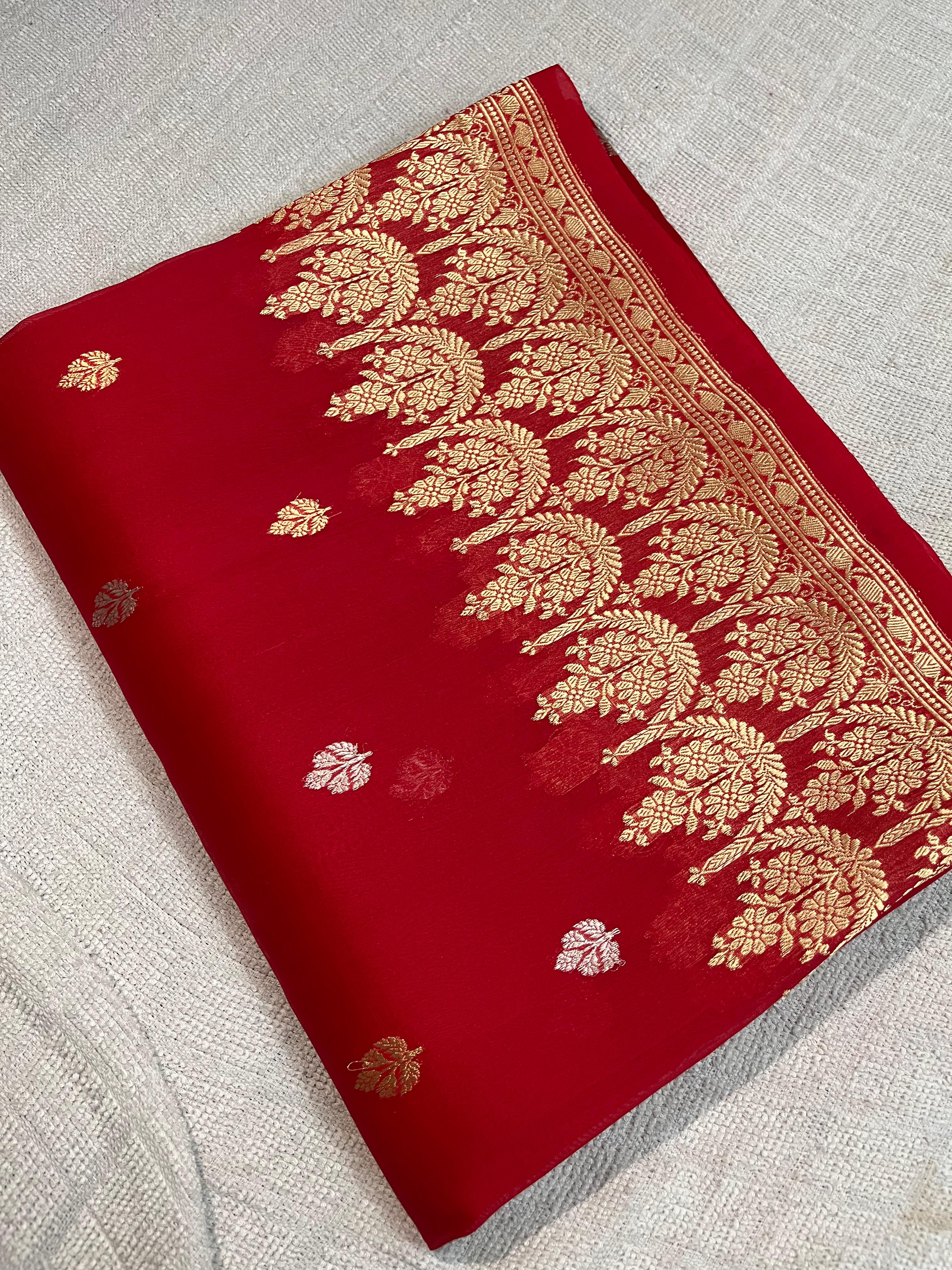 Handwoven Red Banarasi Organza Saree
