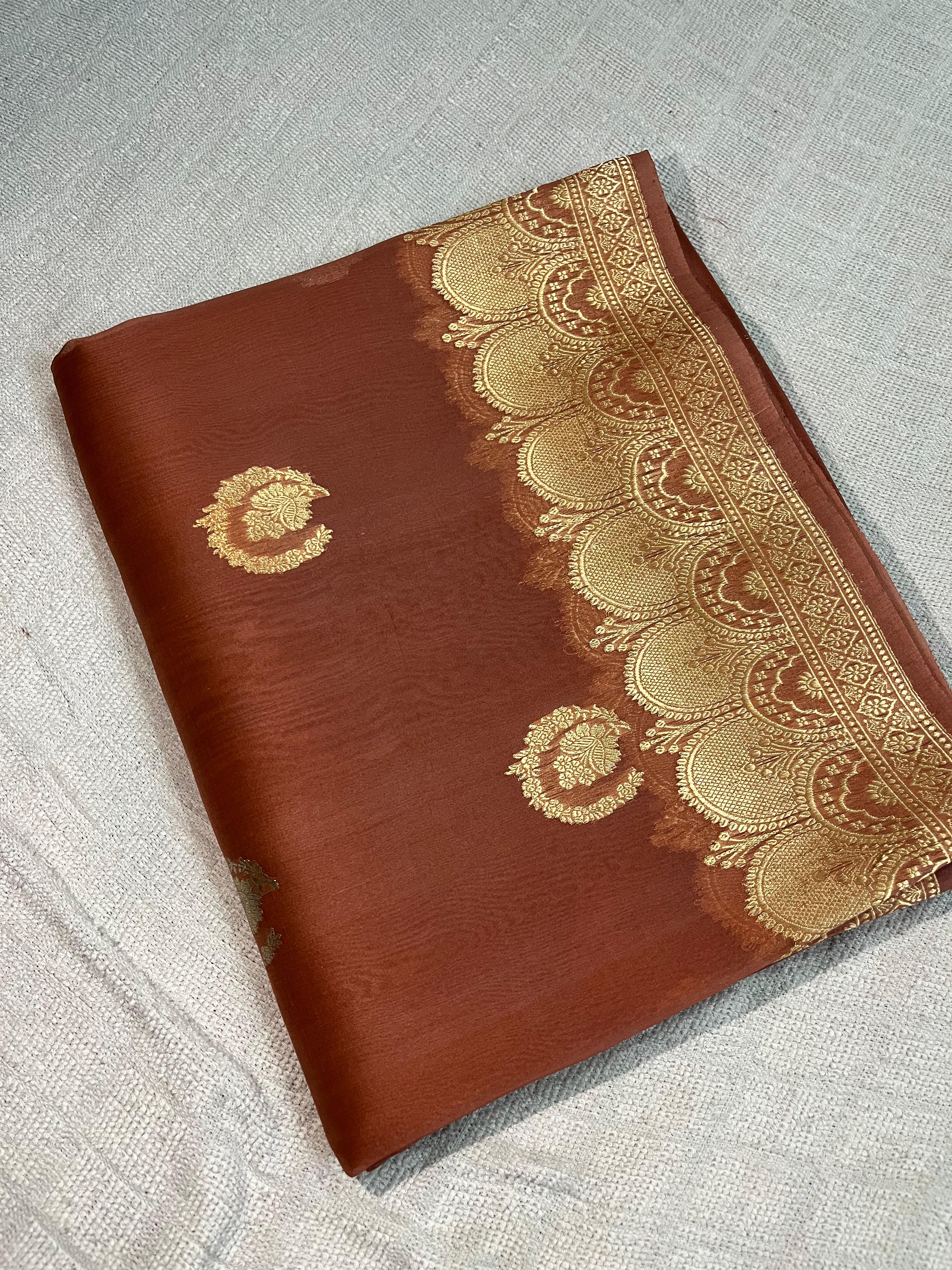 Handwoven Maroon Banarasi Organza Saree