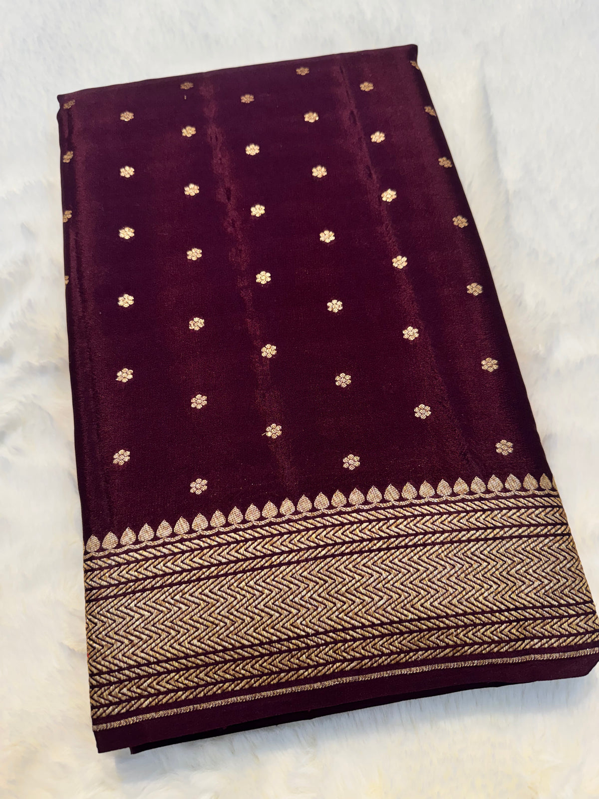 Maroon Booti Handloom Banarasi Pure Khaddi Crape Silk Saree