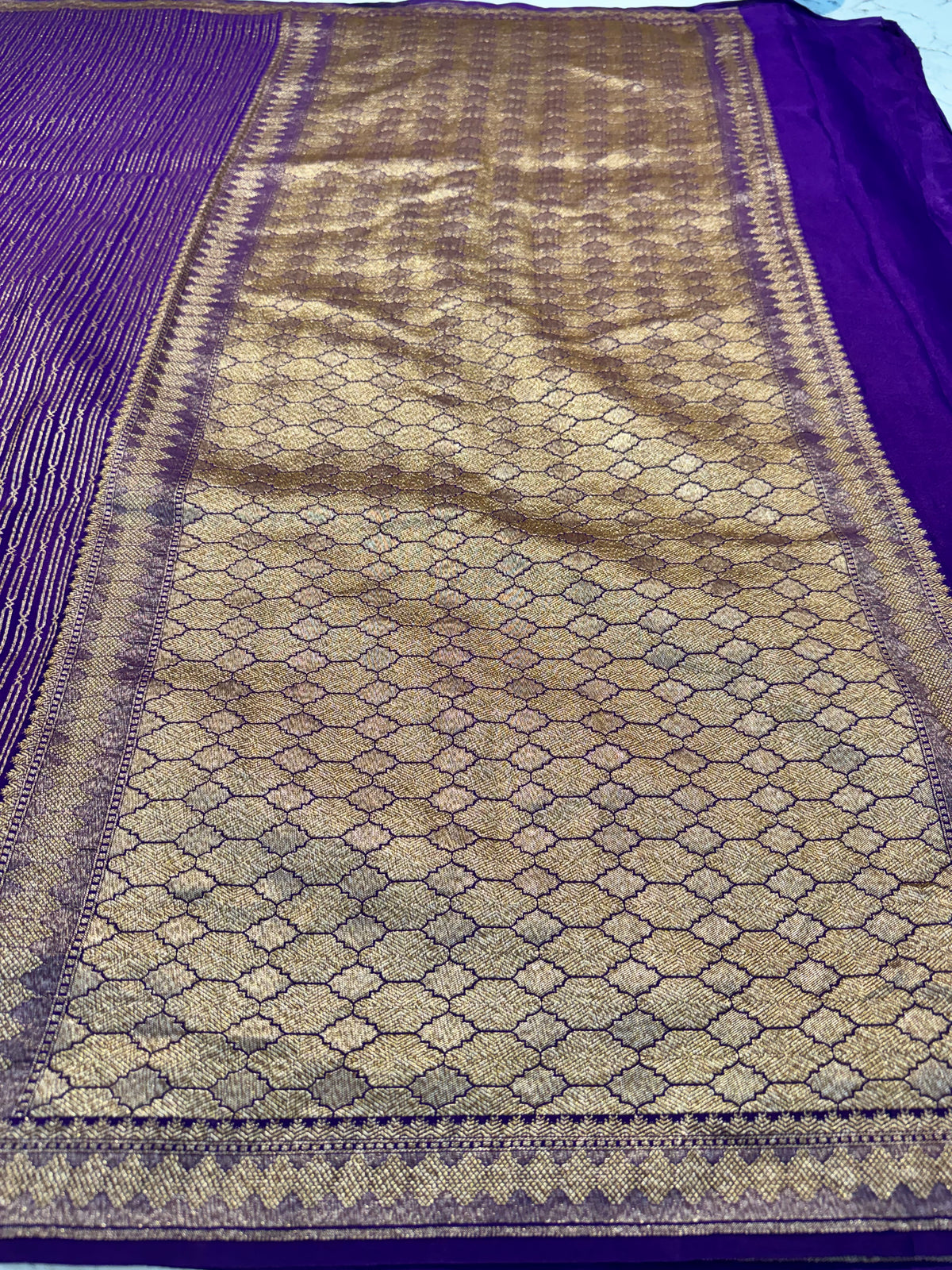 Deep Purple Banarasi Pure Khaddi Crape Silk Saree