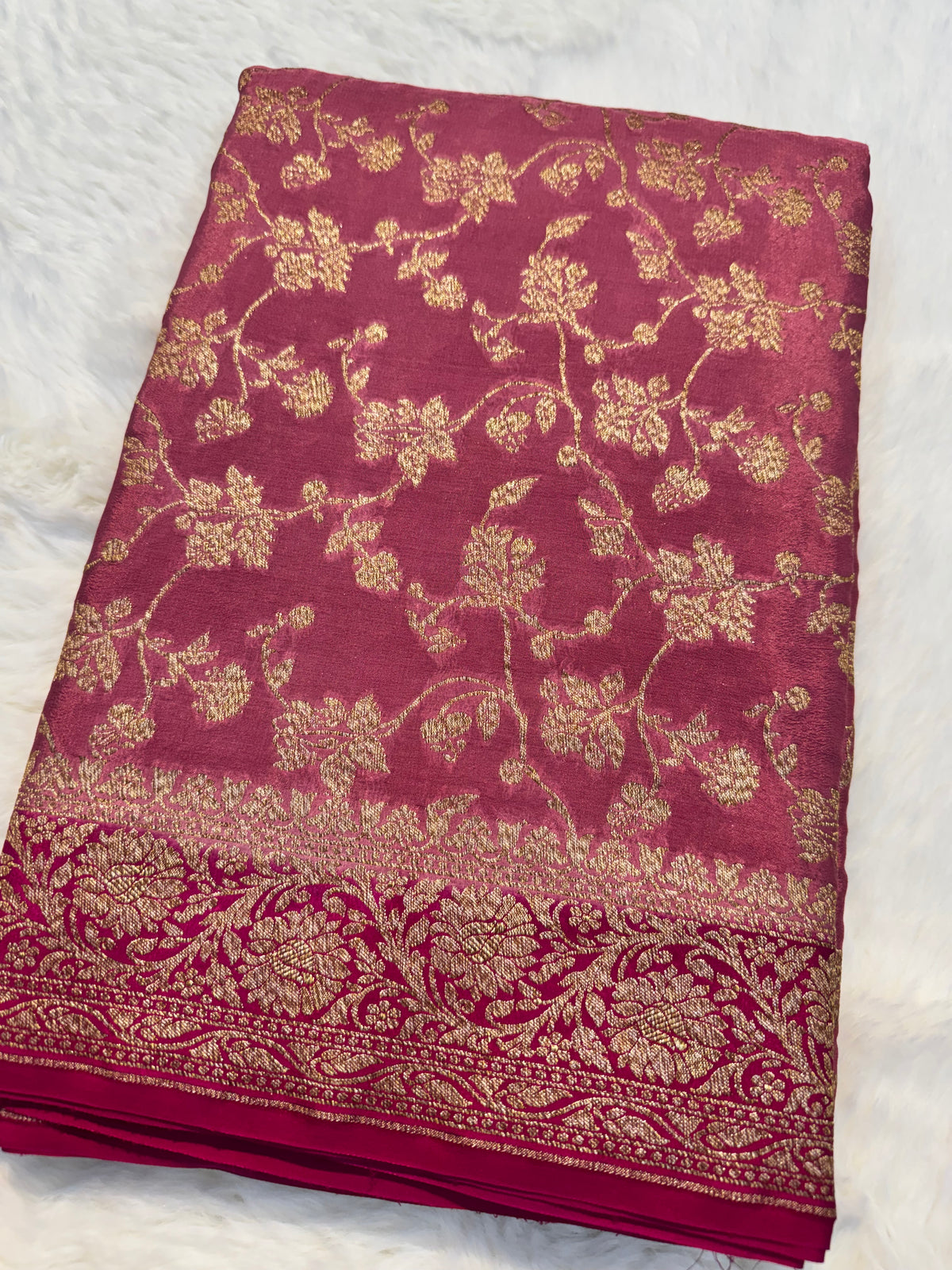 Rose Pink Allover Jaal Banarasi Pure Khaddi Crape Silk Saree