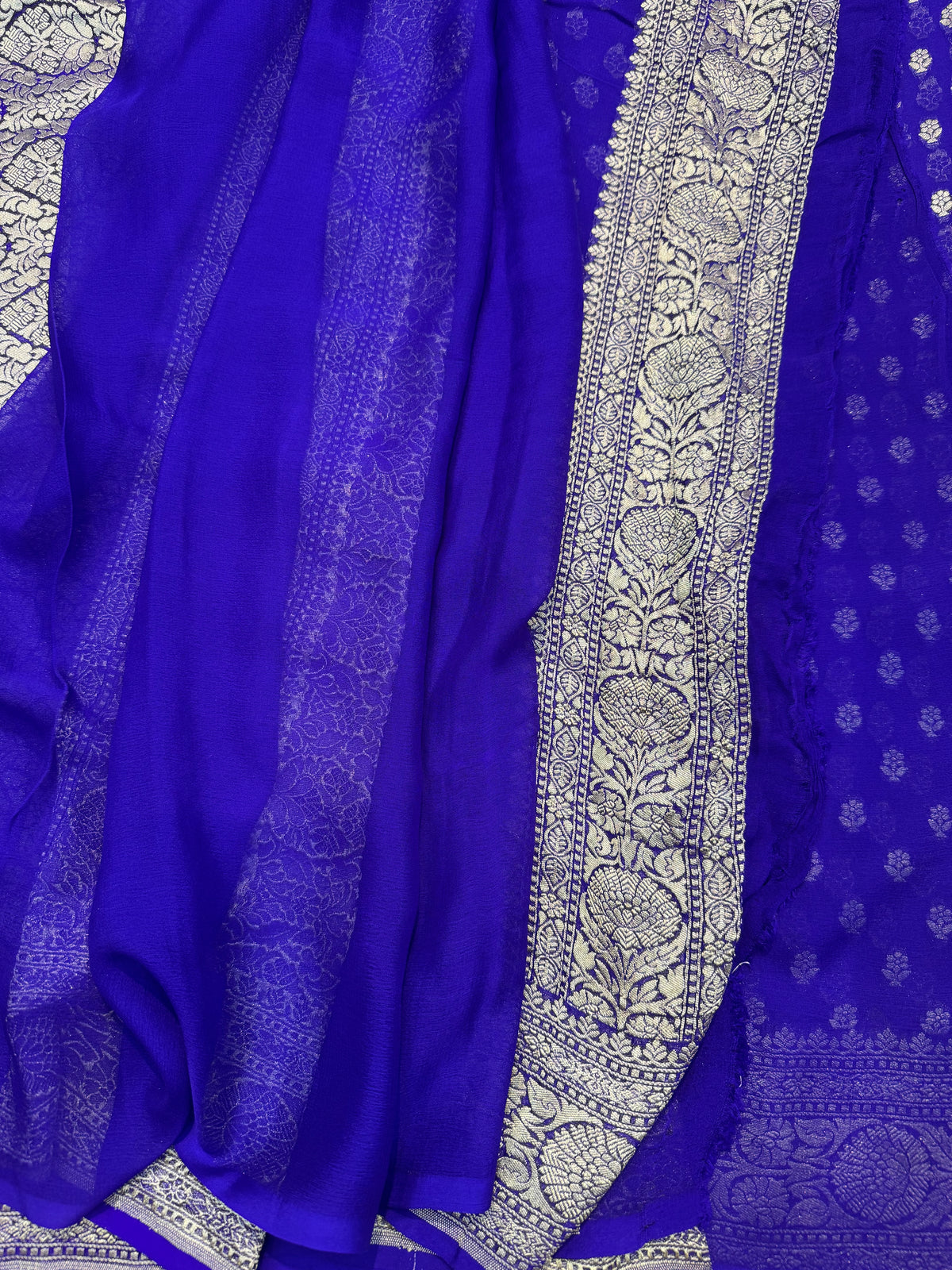 Royal Blue Buti Handloom Banarasi Pure Khaddi Georgette Silk Saree