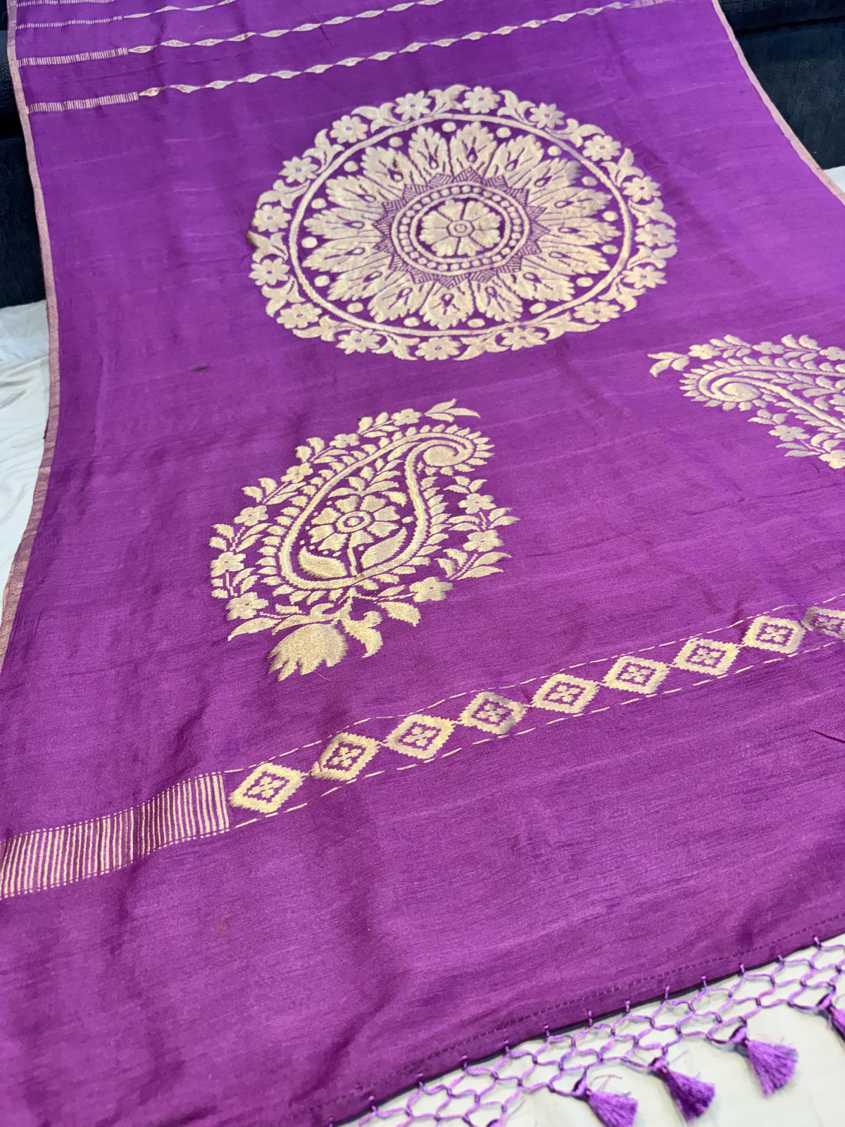 Purple Handloom Banarasi Pure Munga Silk Saree