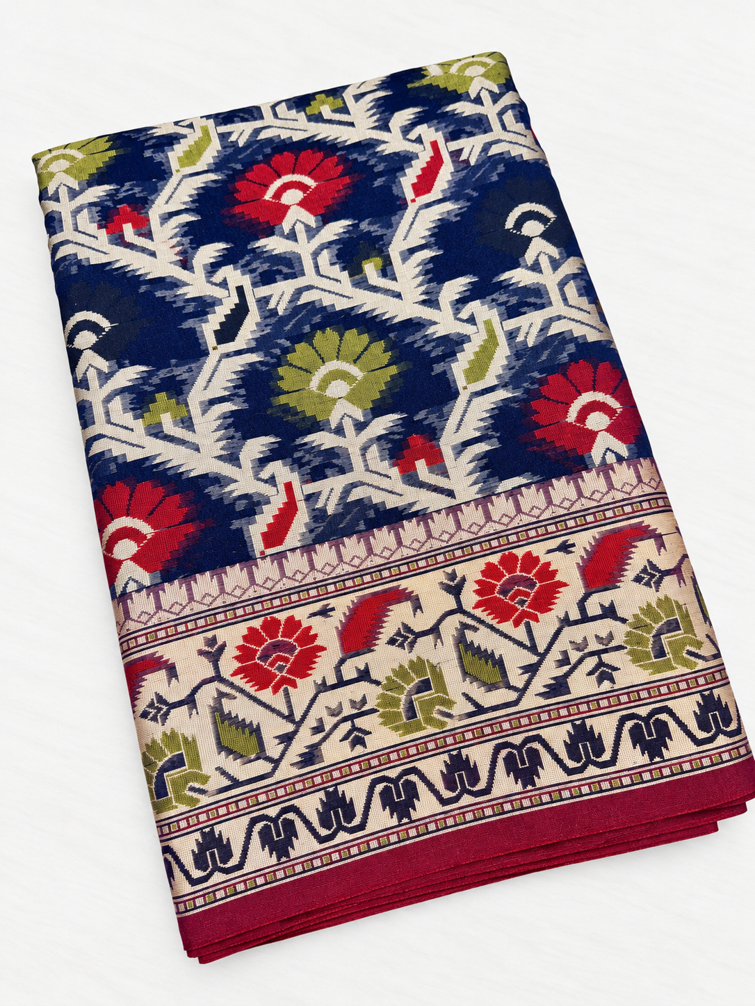 Navy Blue Meena Jaal Soft Banarasi Cotton Silk Saree