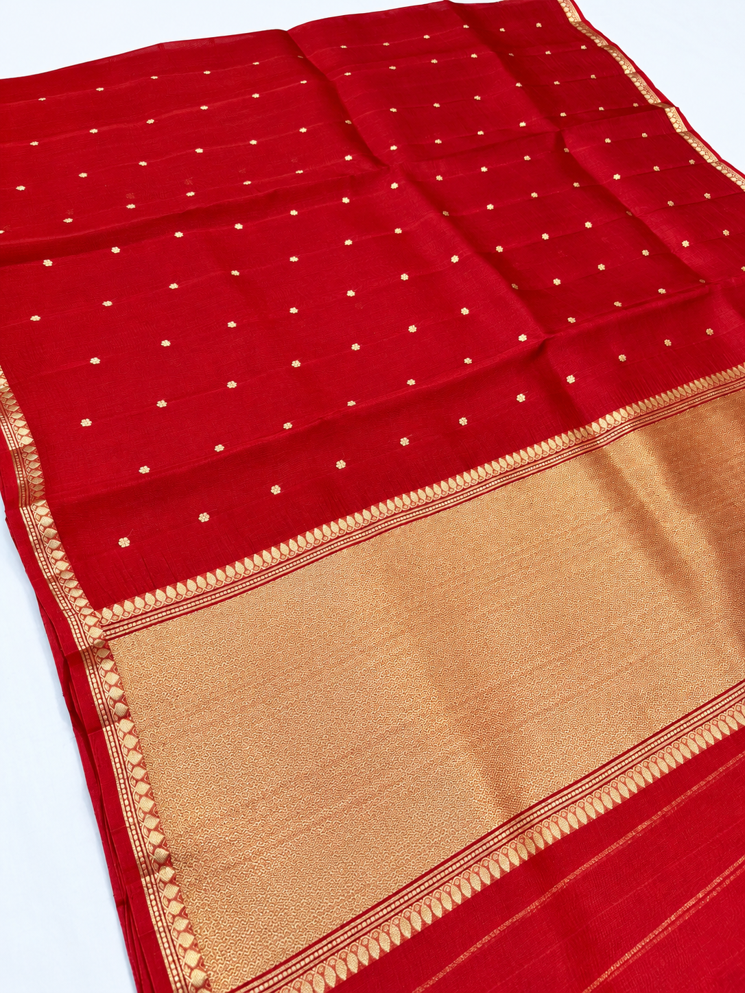 Red Kadhwa Buti Handloom Banarasi Pure Kora Silk Saree