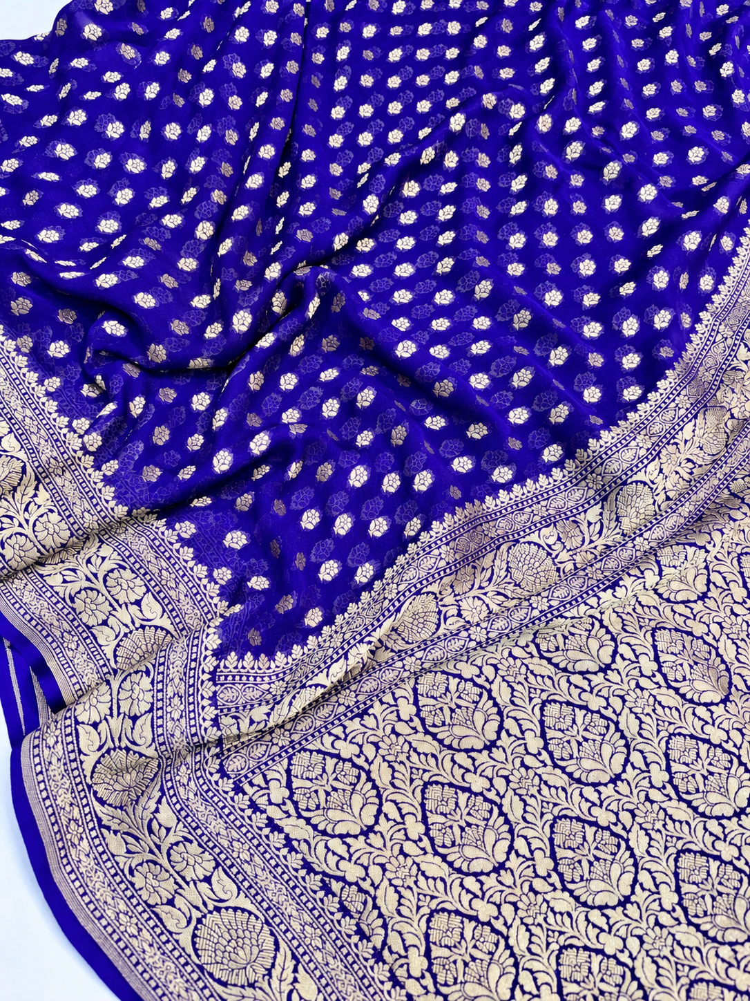Royal Blue Buti Handloom Banarasi Pure Khaddi Georgette Silk Saree