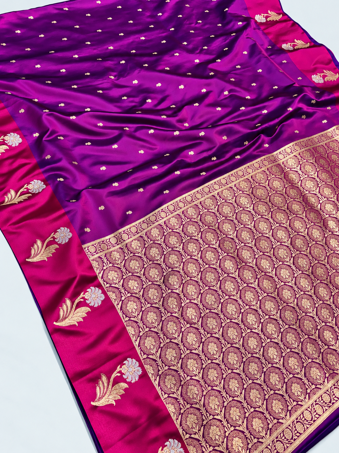 Deep Purple Sona Rupa Buti Handloom Banarasi Mashru Silk Saree