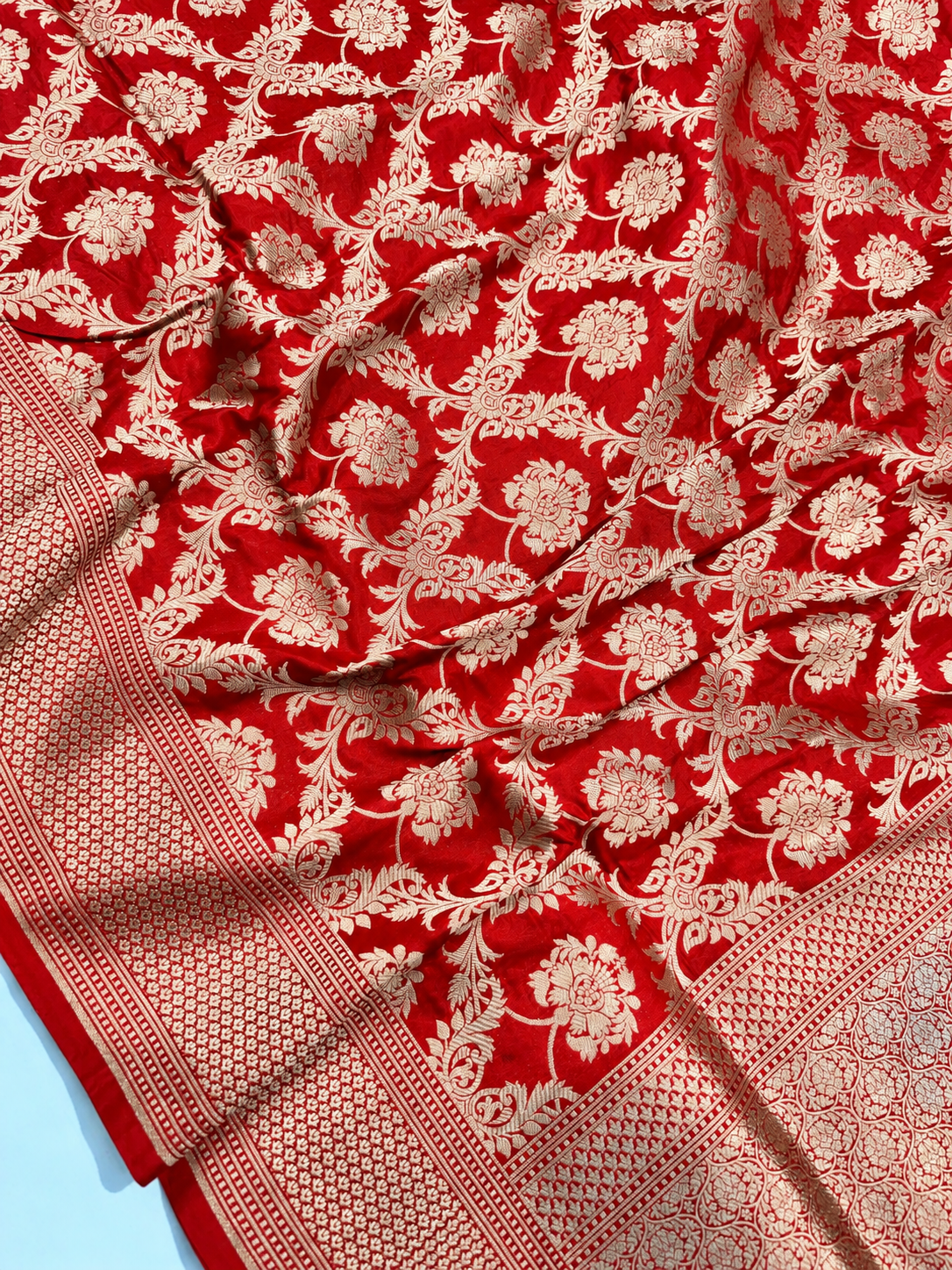 Red Allover Jaal Handloom Baranasi Pure Katan Silk Saree