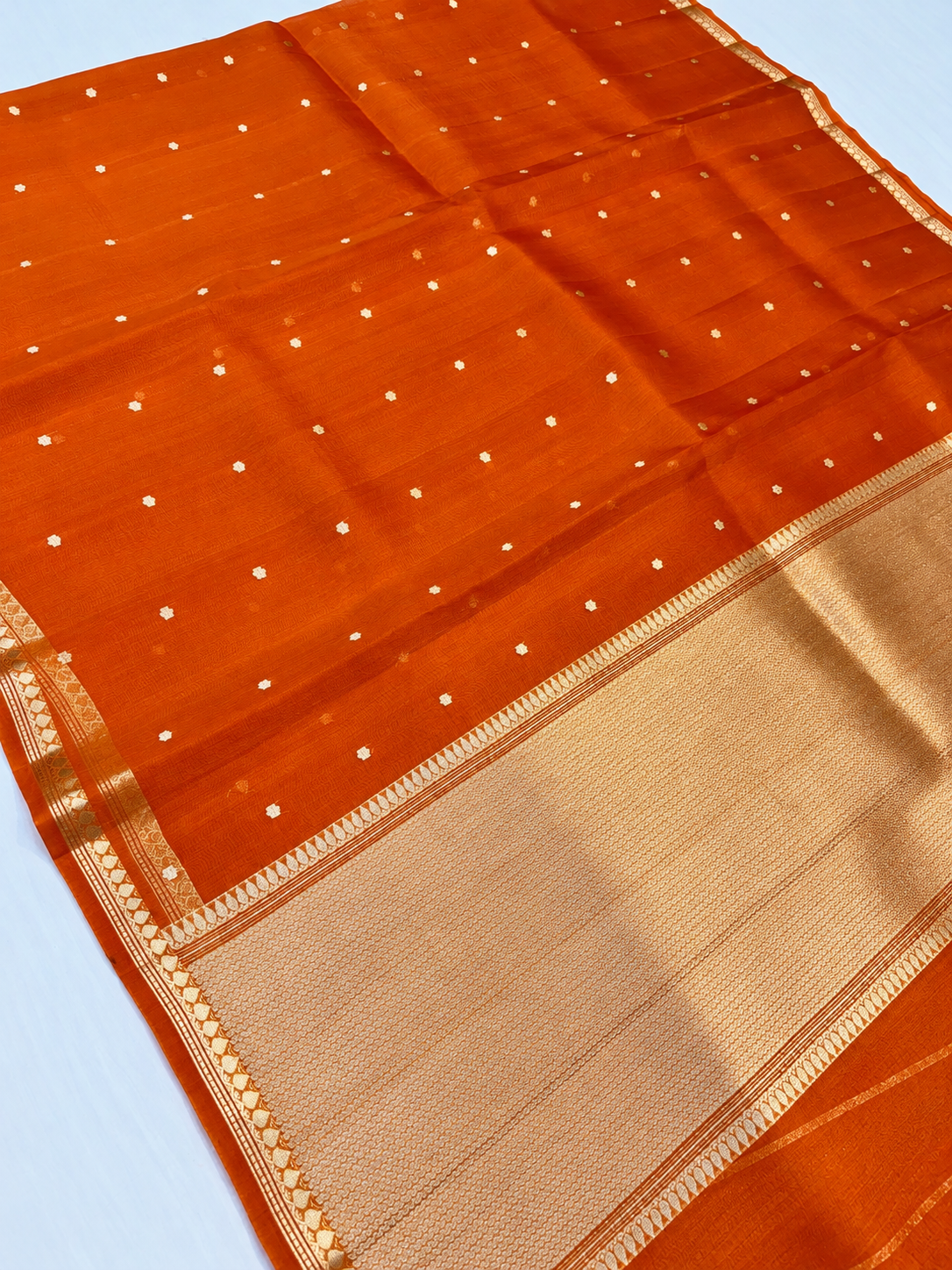 Orange Kadhwa Buti Handloom Banarasi Pure Kora Silk Saree