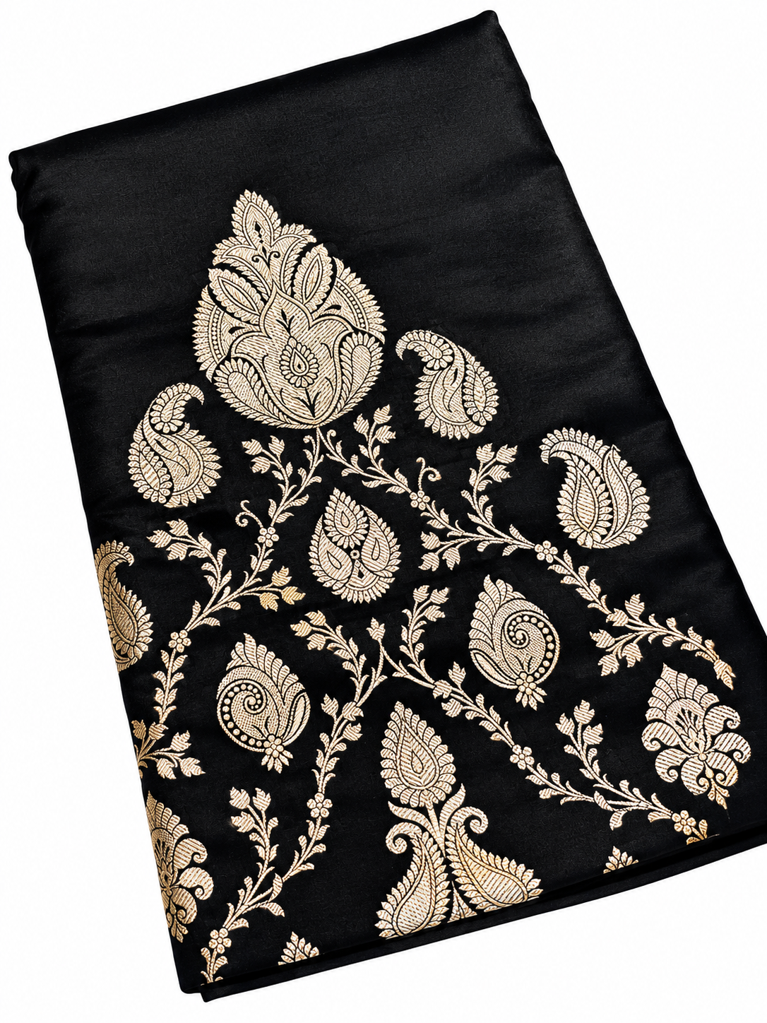 Jet Black Handloom Banarasi Mashru Silk Saree