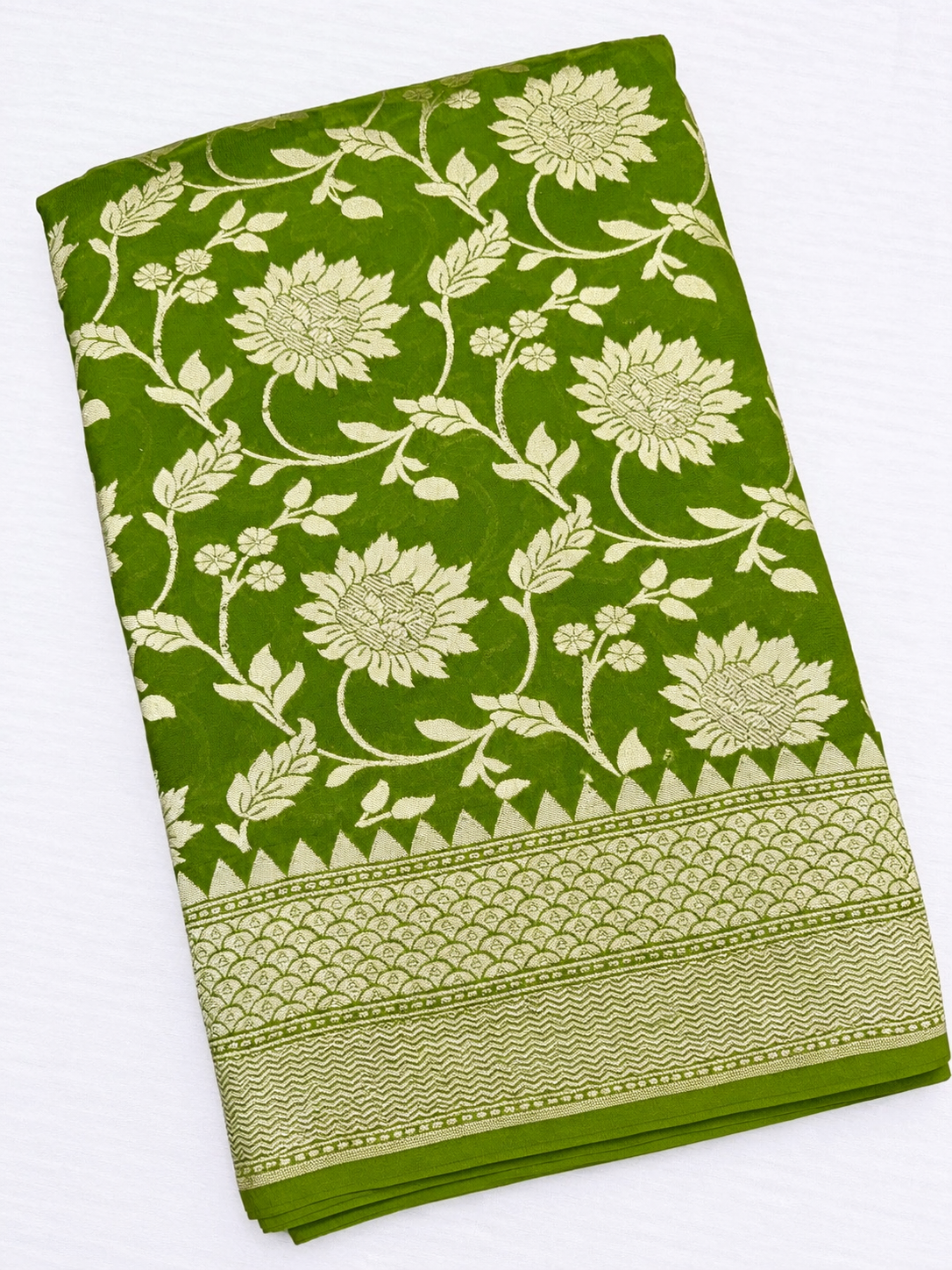 Green Handloom Banarasi Pure Khaddi Georgette Silk Saree