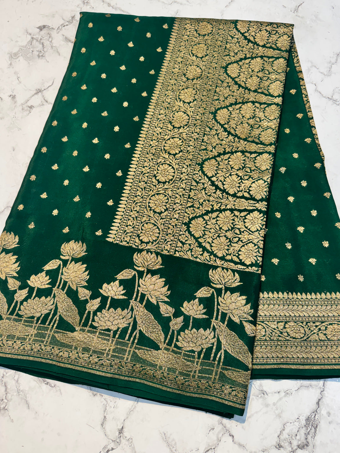 Green Banarasi Pure Khaddi Crepe Silk Saree