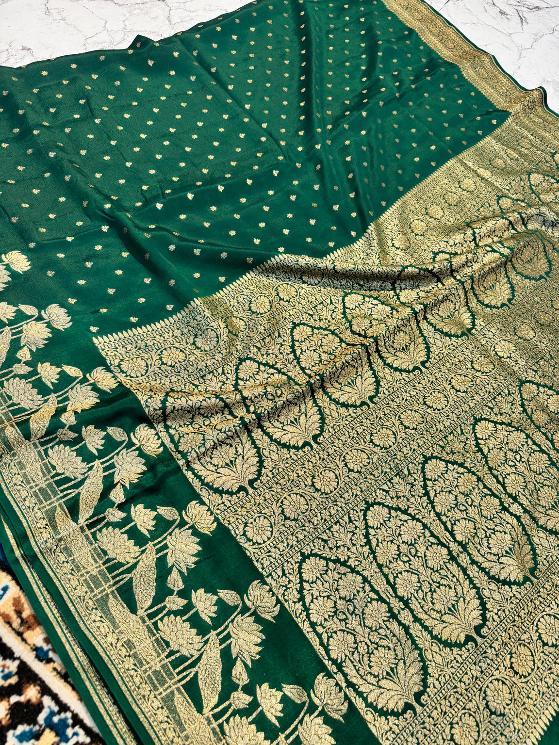 Green Banarasi Pure Khaddi Crepe Silk Saree