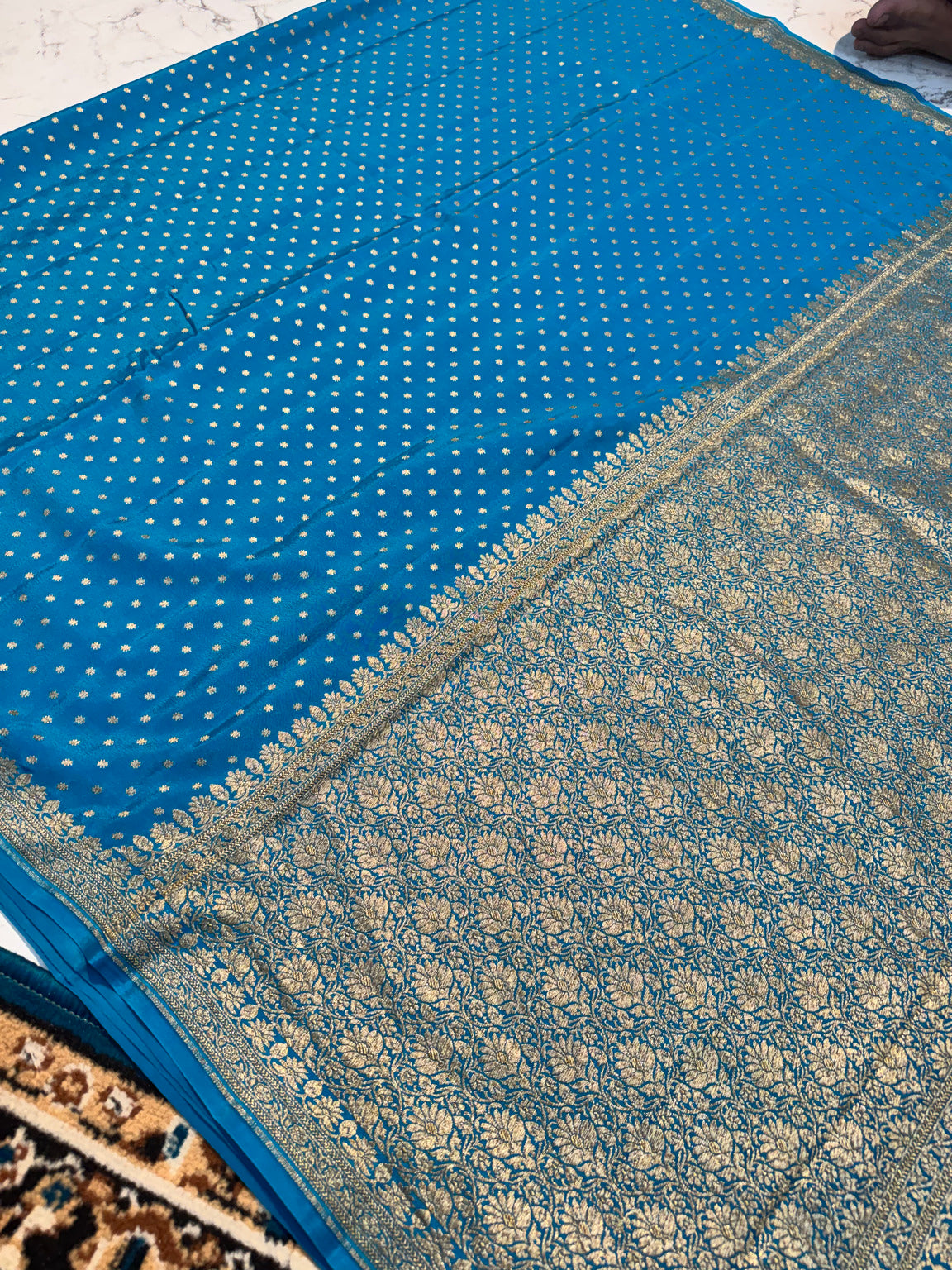 Aqua Blue Banarasi Pure Khaddi Crepe Silk Saree