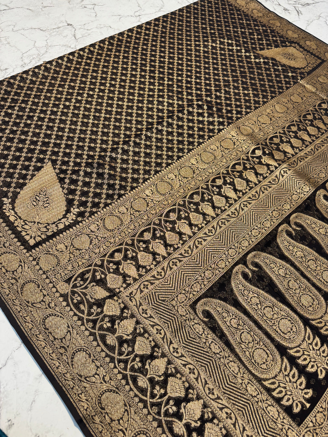 Black Banarasi Pure Khaddi Crepe Silk Saree