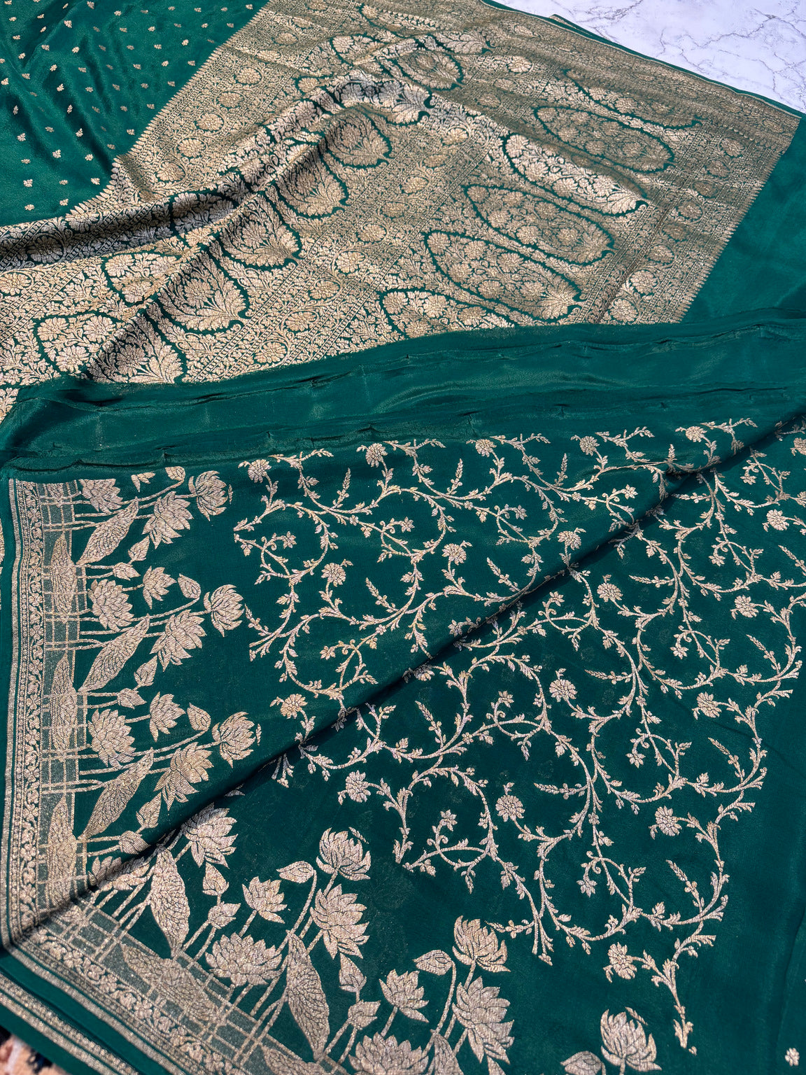 Green Banarasi Pure Khaddi Crepe Silk Saree
