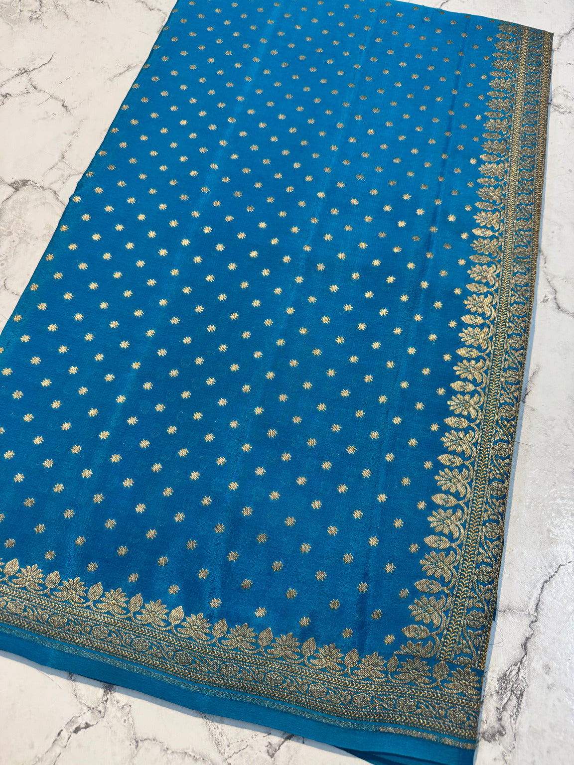 Aqua Blue Banarasi Pure Khaddi Crepe Silk Saree