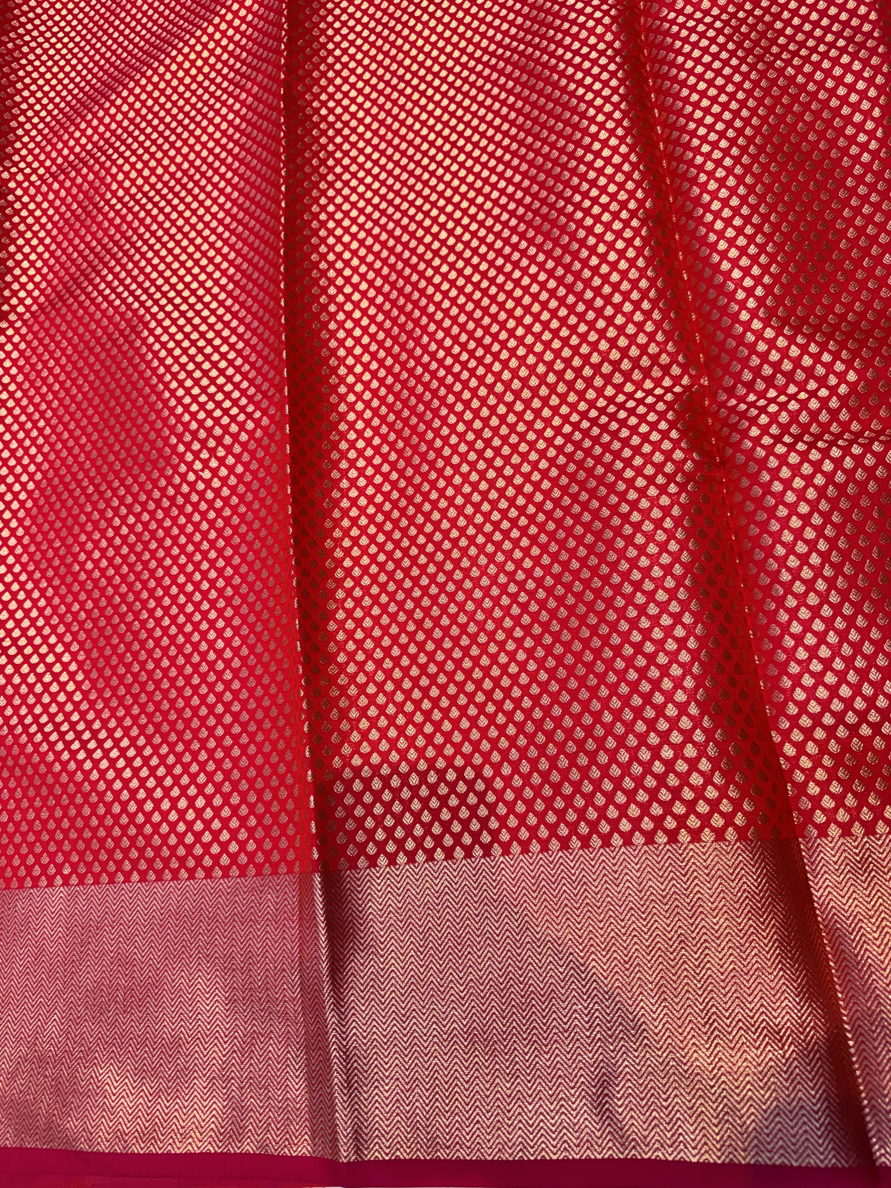 Pinkish Red Banarasi Katan Soft Silk Saree