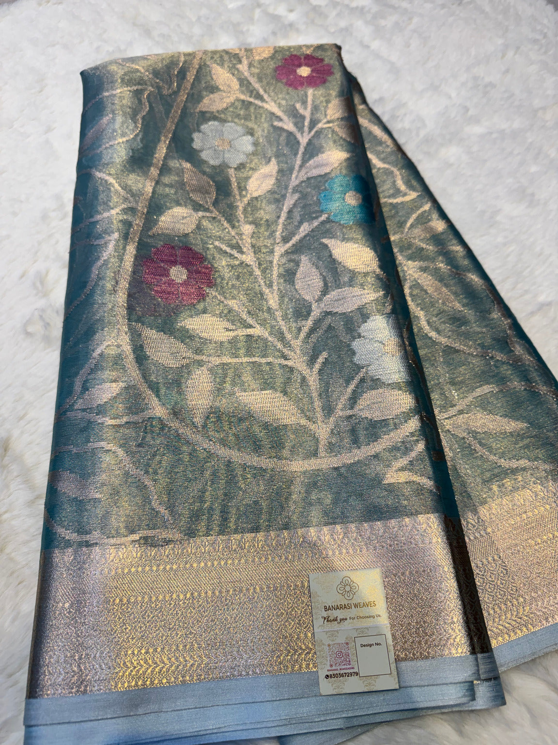 Turquoise Blue Banarasi Soft Semi Tissue Silk Saree