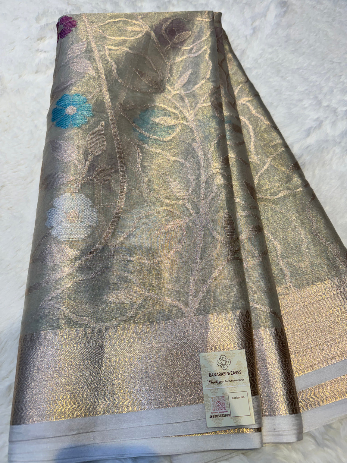  Grey Banarasi Soft Semi Tissue Silk Saree