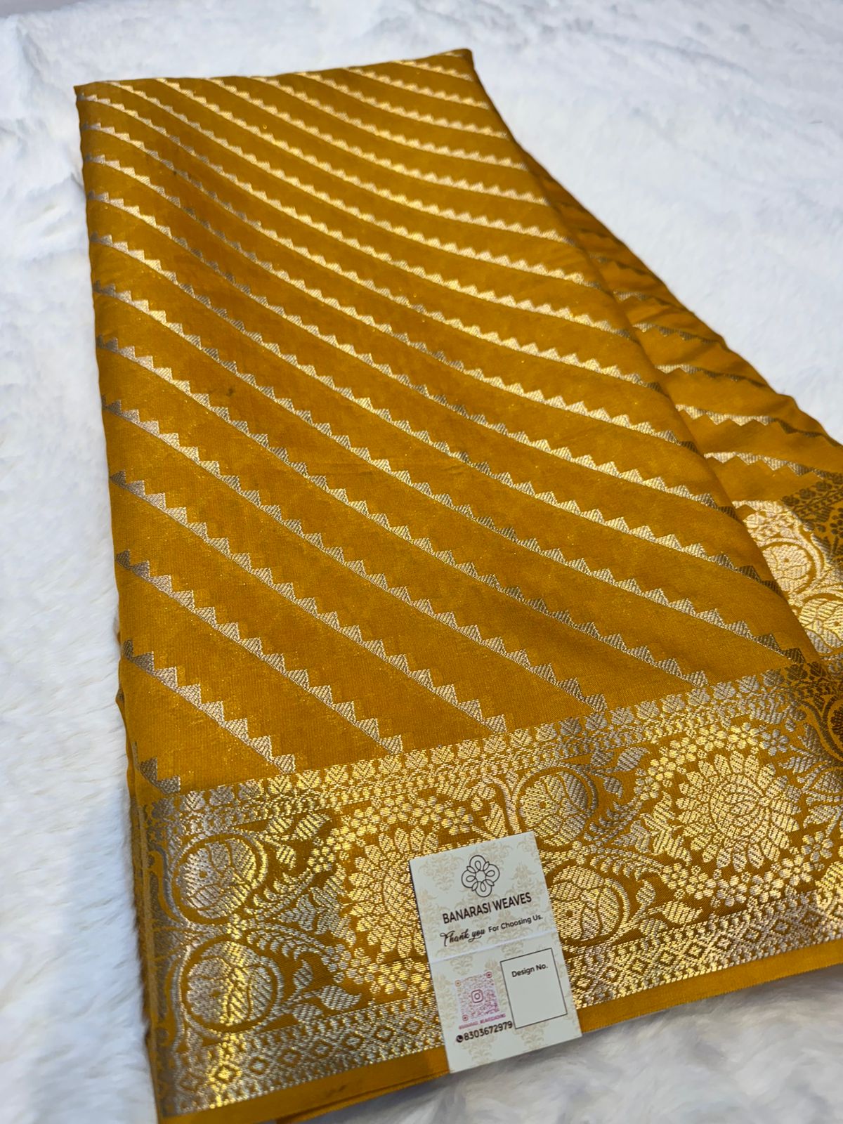 Mustard Yellow Banarasi Soft Semi Katan Silk Saree