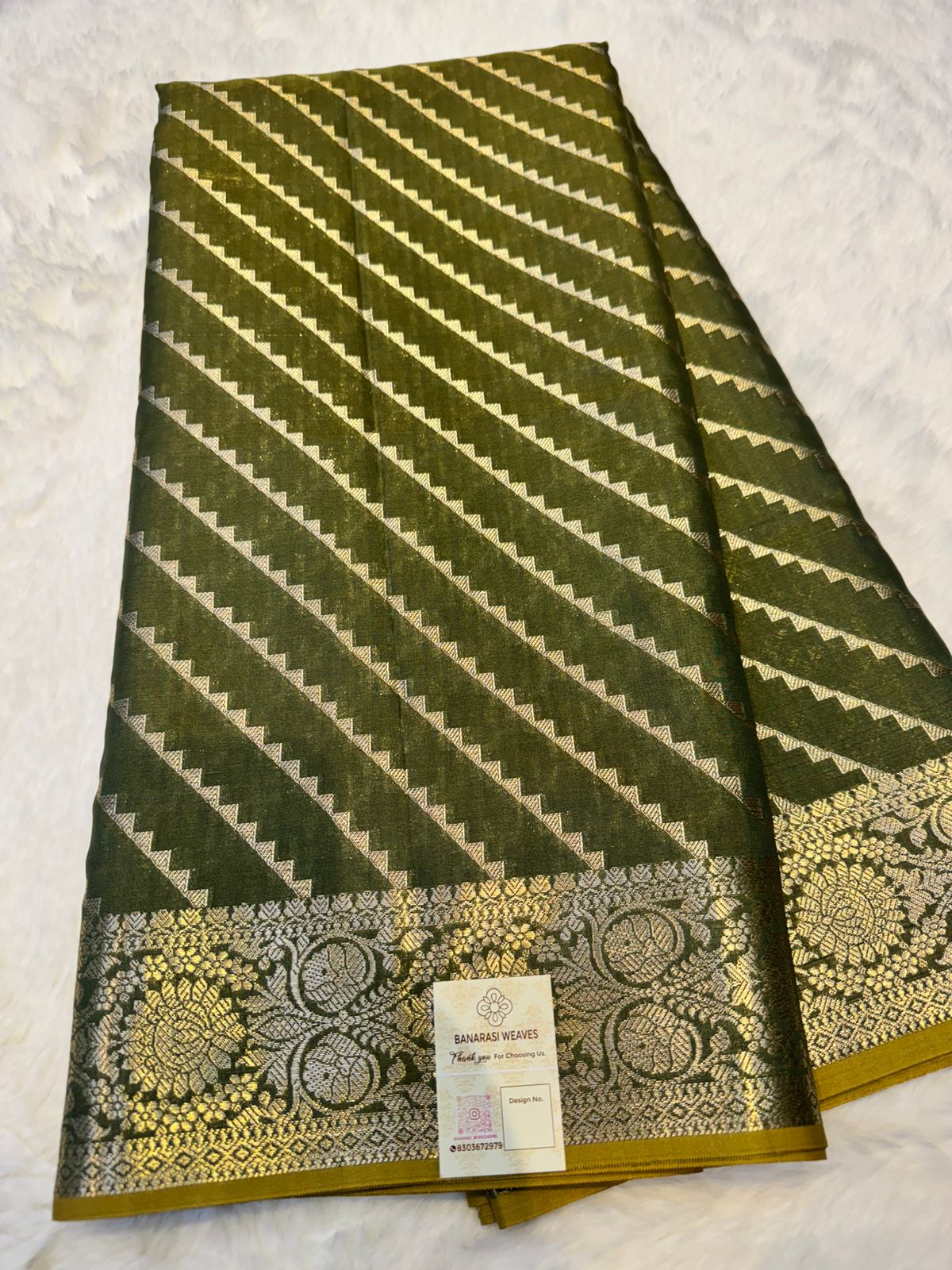 Olive Green Banarasi Soft Semi Katan Silk Saree
