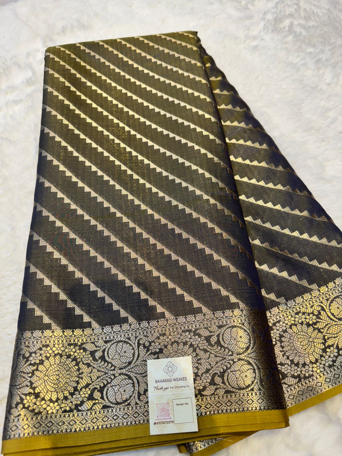 Black & Antique Gold Banarasi Soft Semi Katan Silk Saree