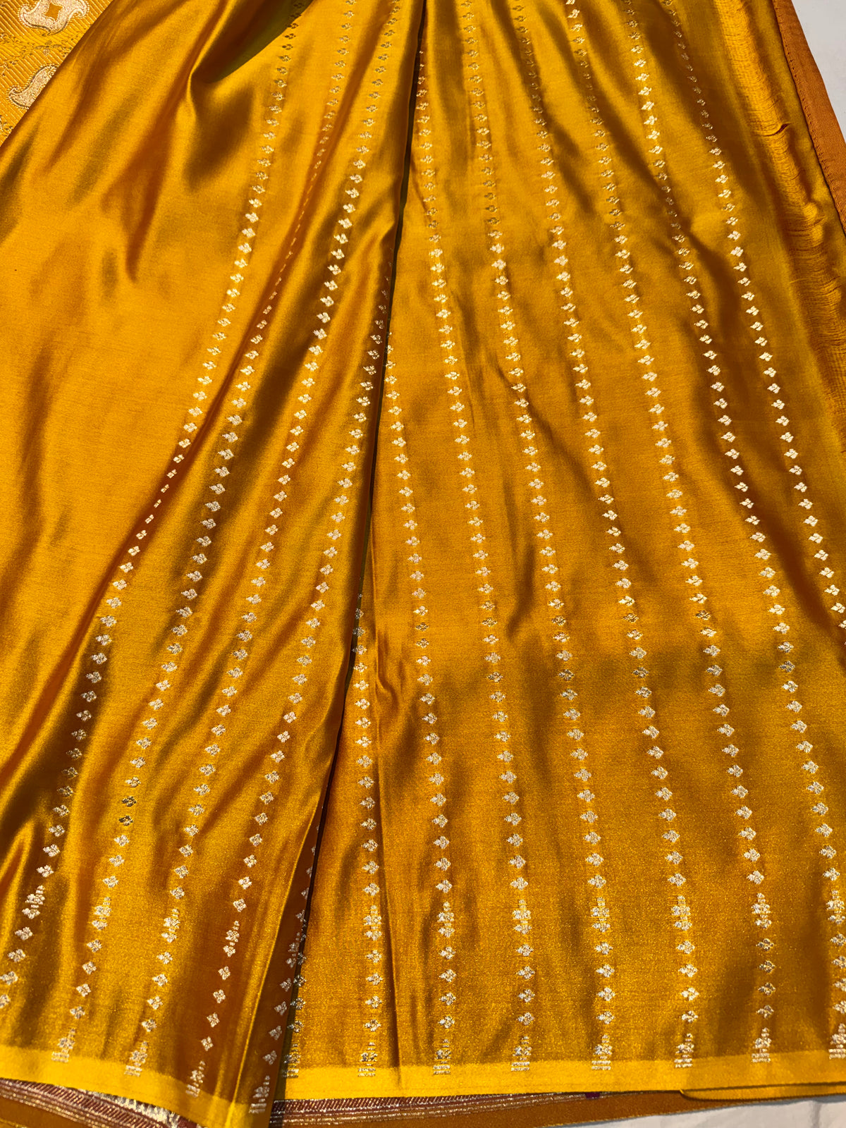 Mustard Yellow Pure Banarasi Soft Satin Mashru Silk Saree